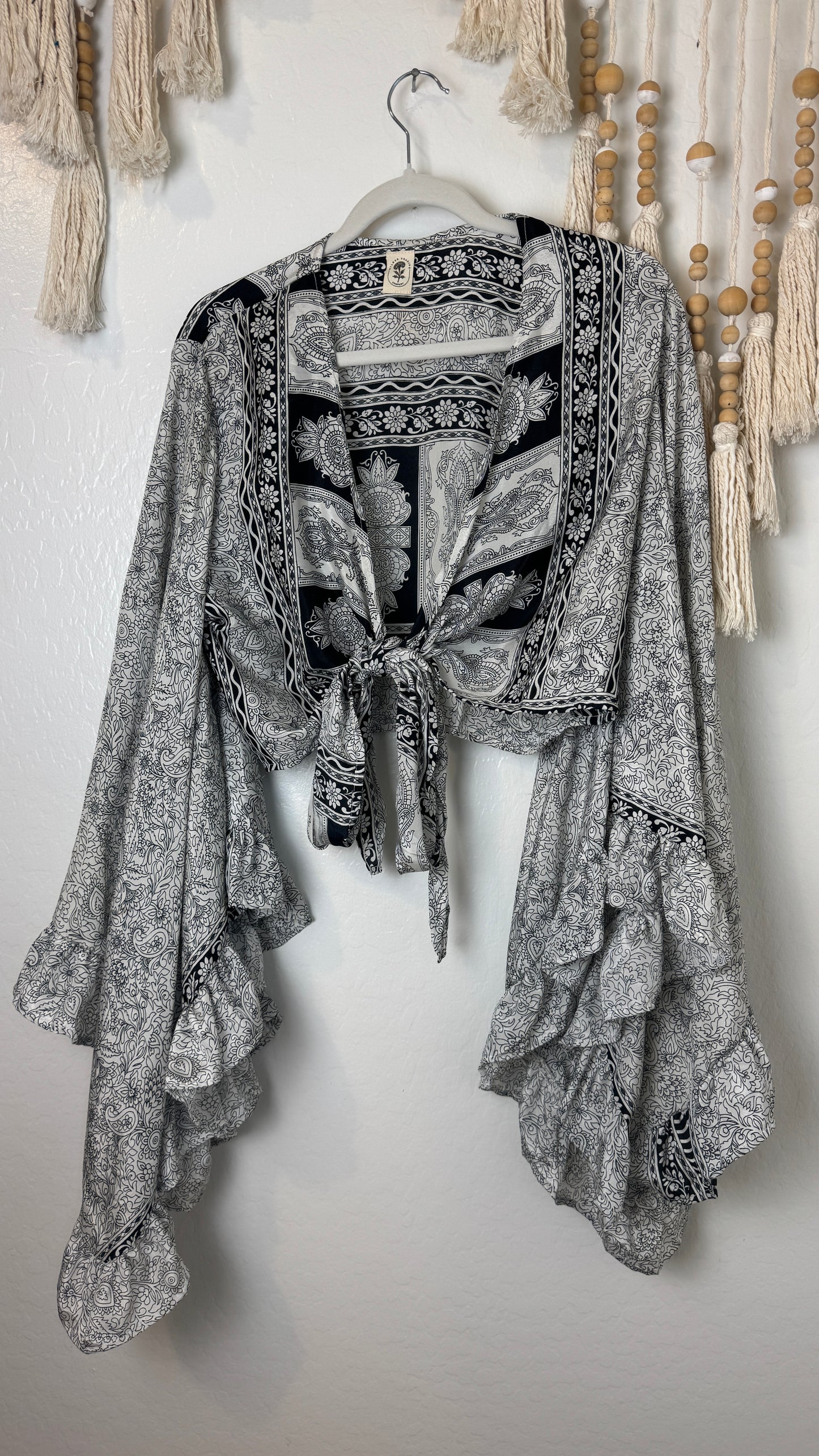 Bell Sleeve Silk Wrap Tie Top 002