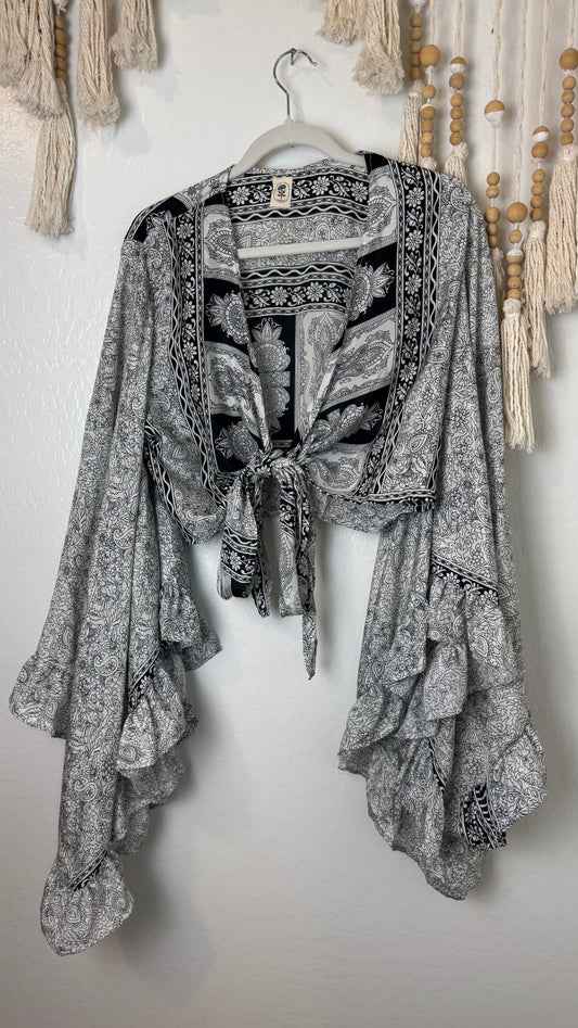 Bell Sleeve Silk Wrap Tie Top 002