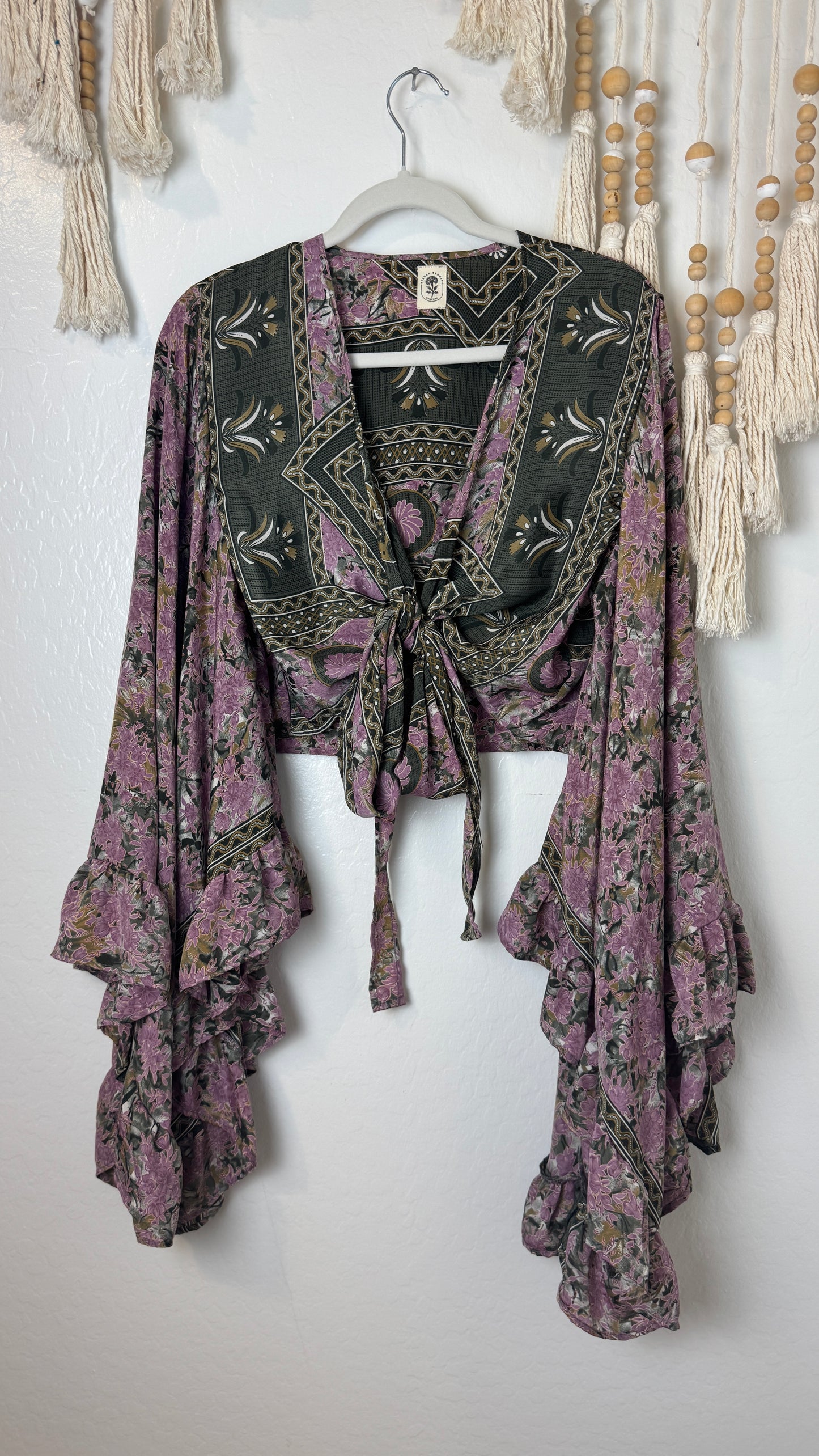 Bell Sleeve Silk Wrap Tie Top 025