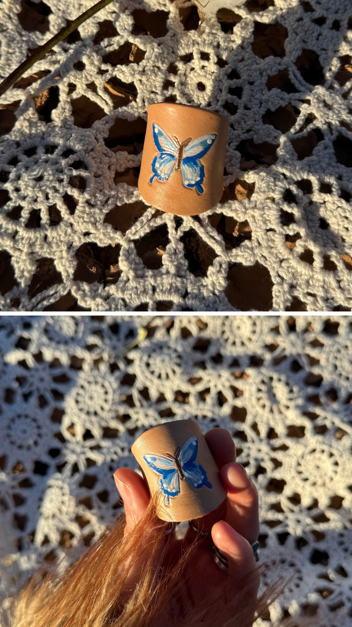 Leather Handcrafted Bolo Slide - Butterfly