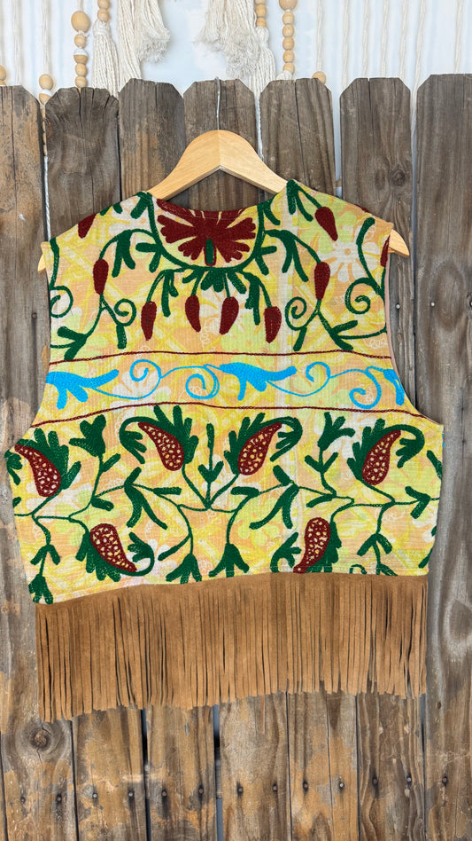 Artisan Textile Vest (Short Fringe - Tan) 008