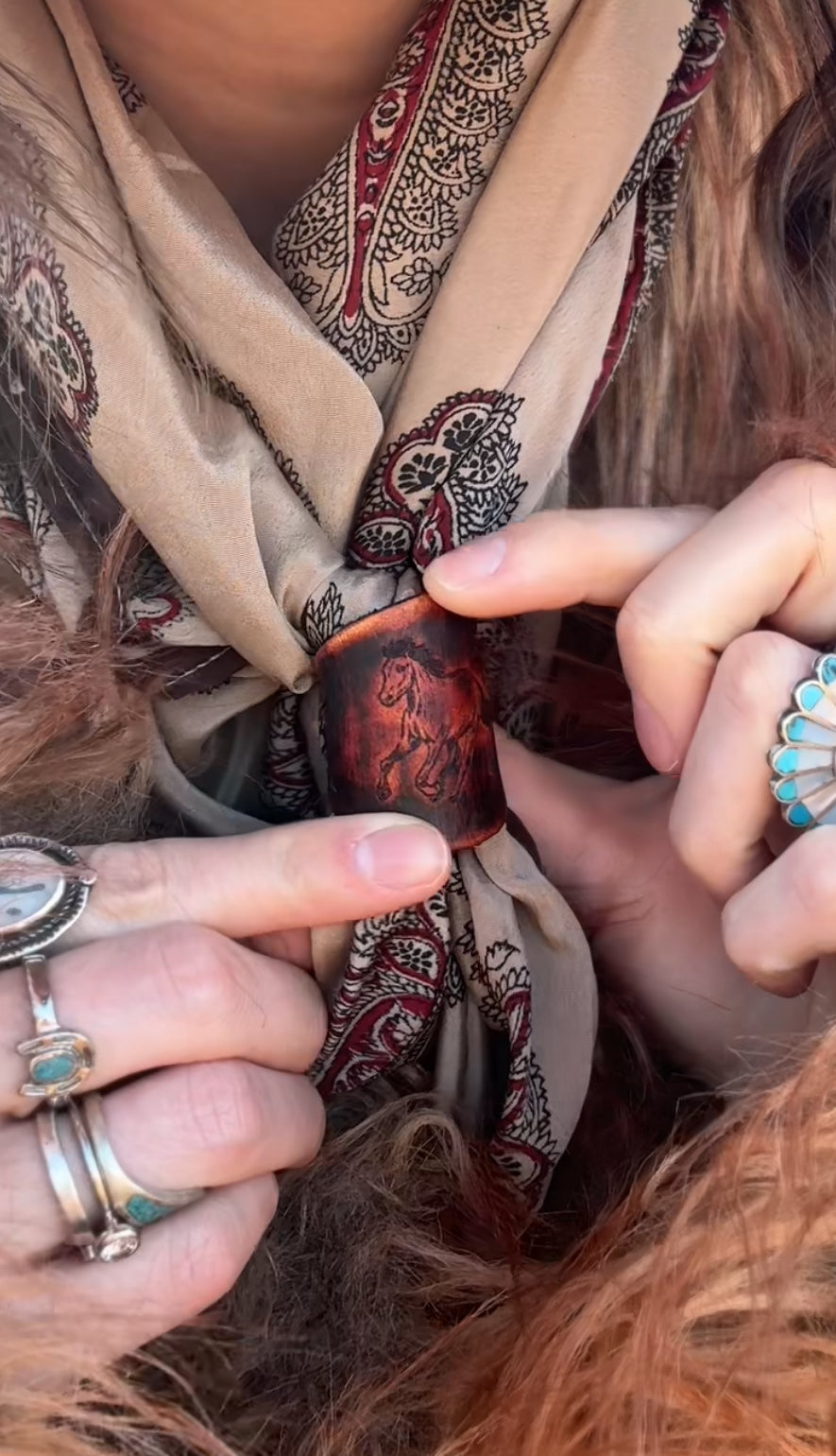 Leather Handcrafted Bolo Slide - Wild Horse