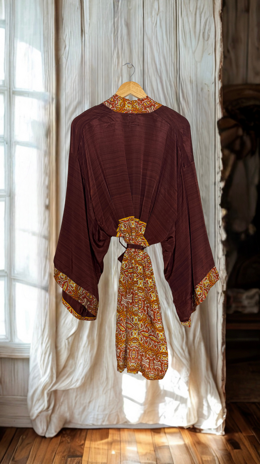Creosote Sari Silk Kimono 028