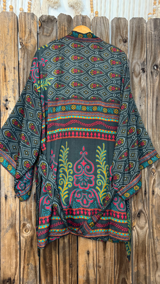 Creosote Sari Silk Kimono 014