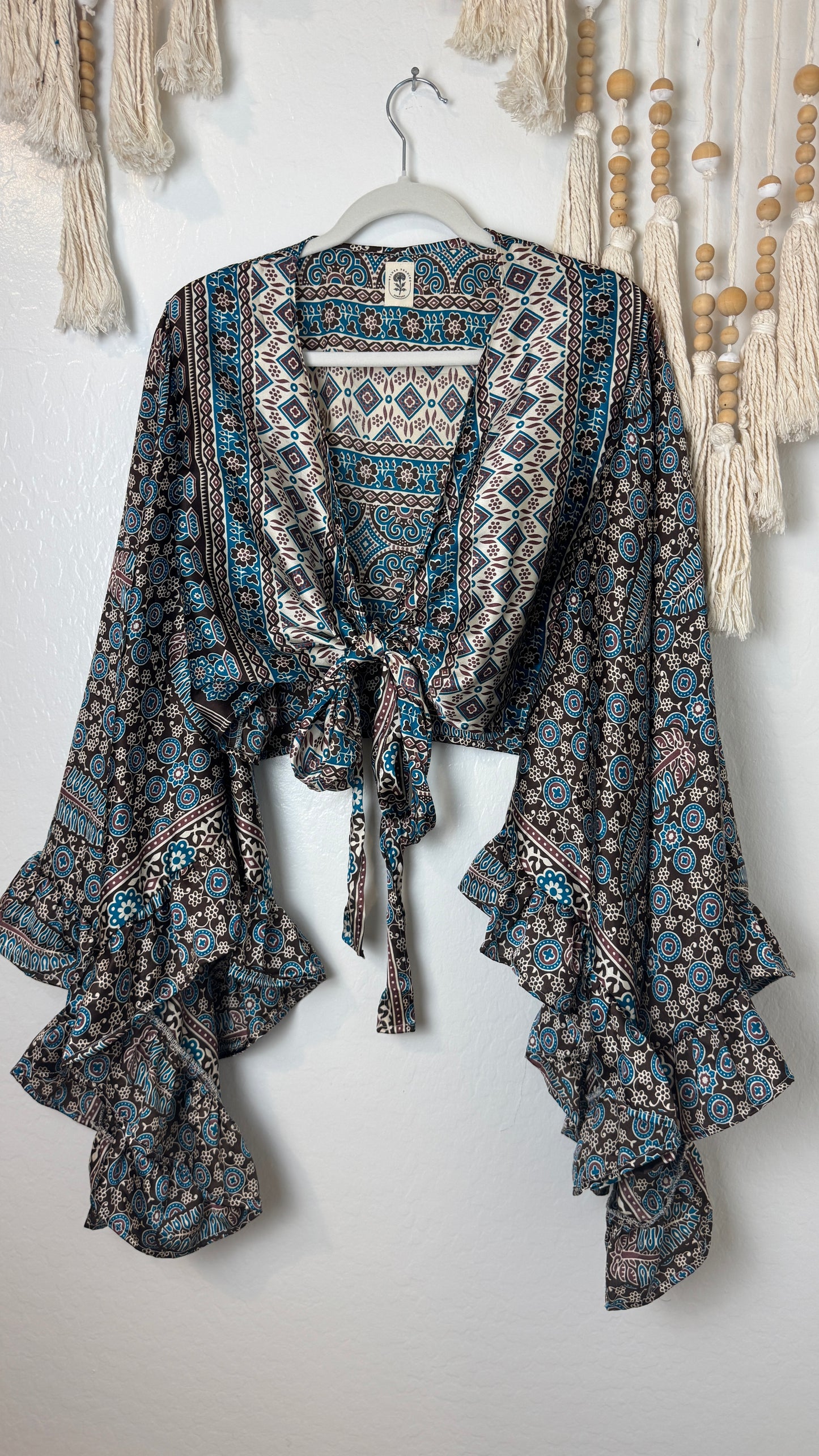 Bell Sleeve Silk Wrap Tie Top 021