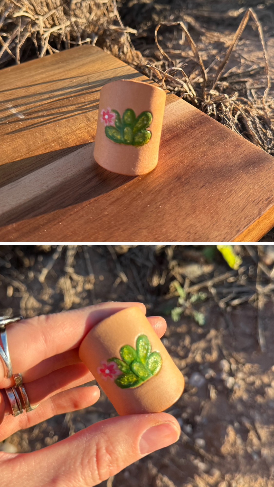 Leather Handcrafted Bolo Slide - Cactus Blossom