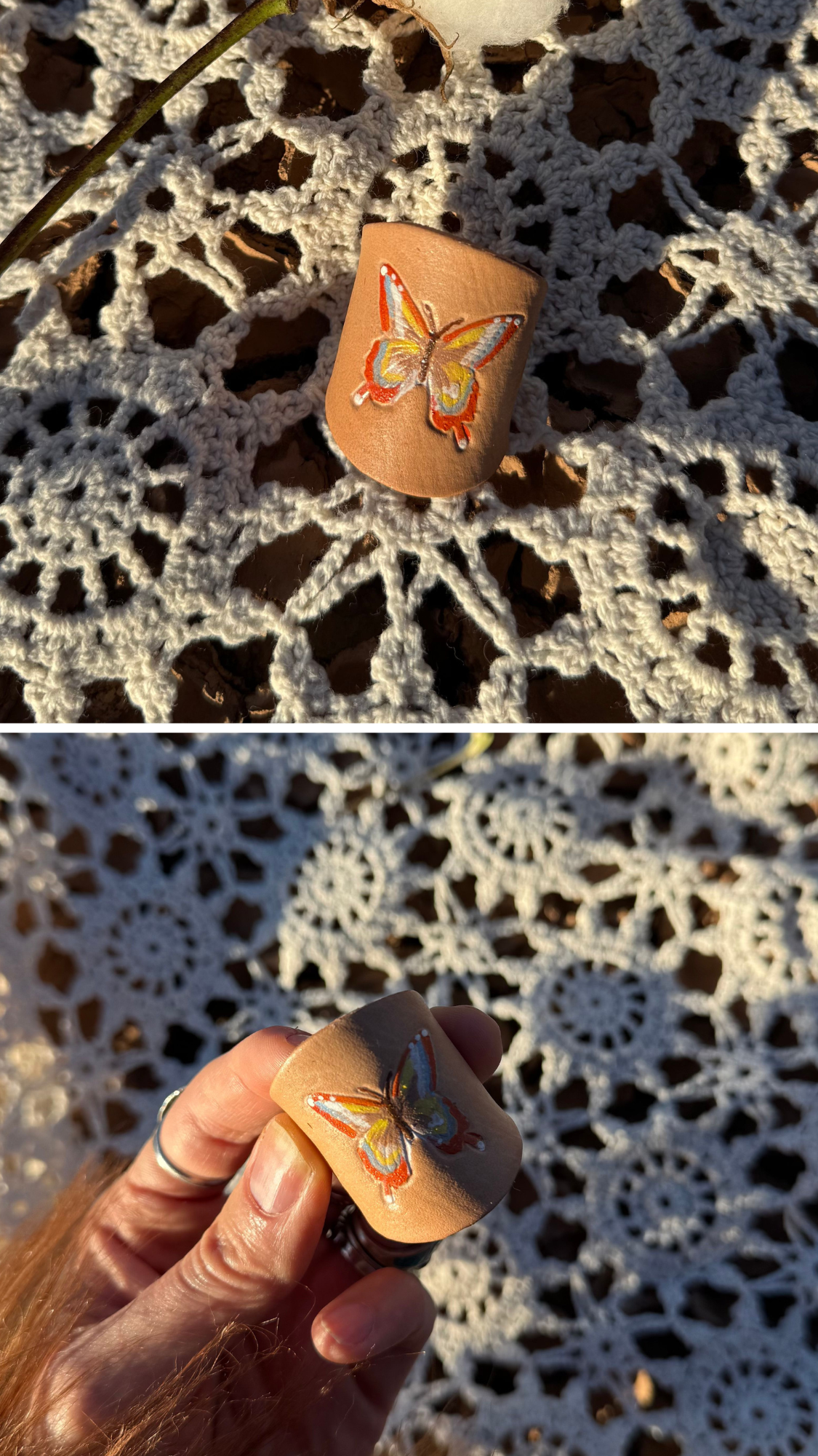 Leather Handcrafted Bolo Slide - Butterfly