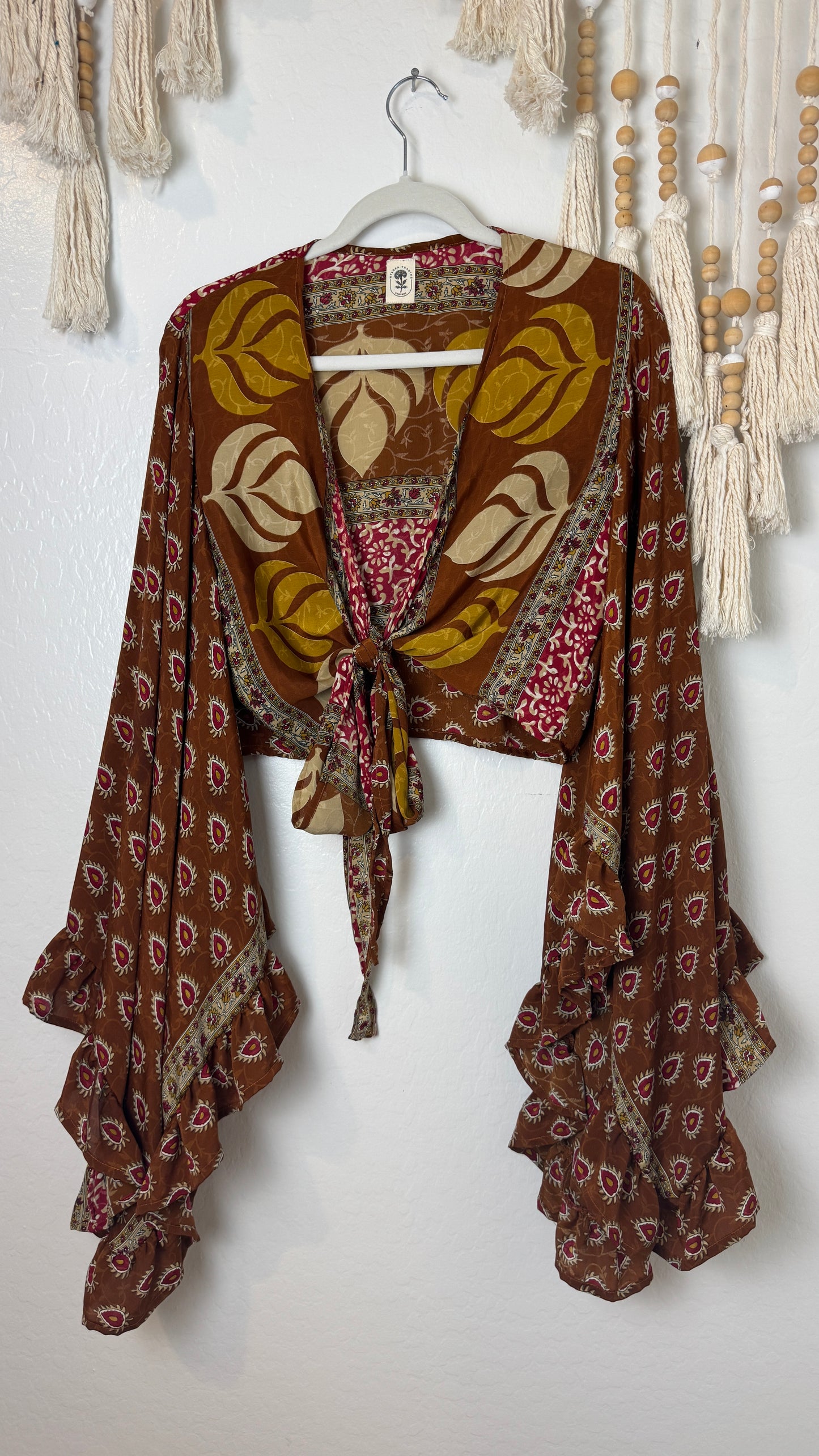 Bell Sleeve Silk Wrap Tie Top 005