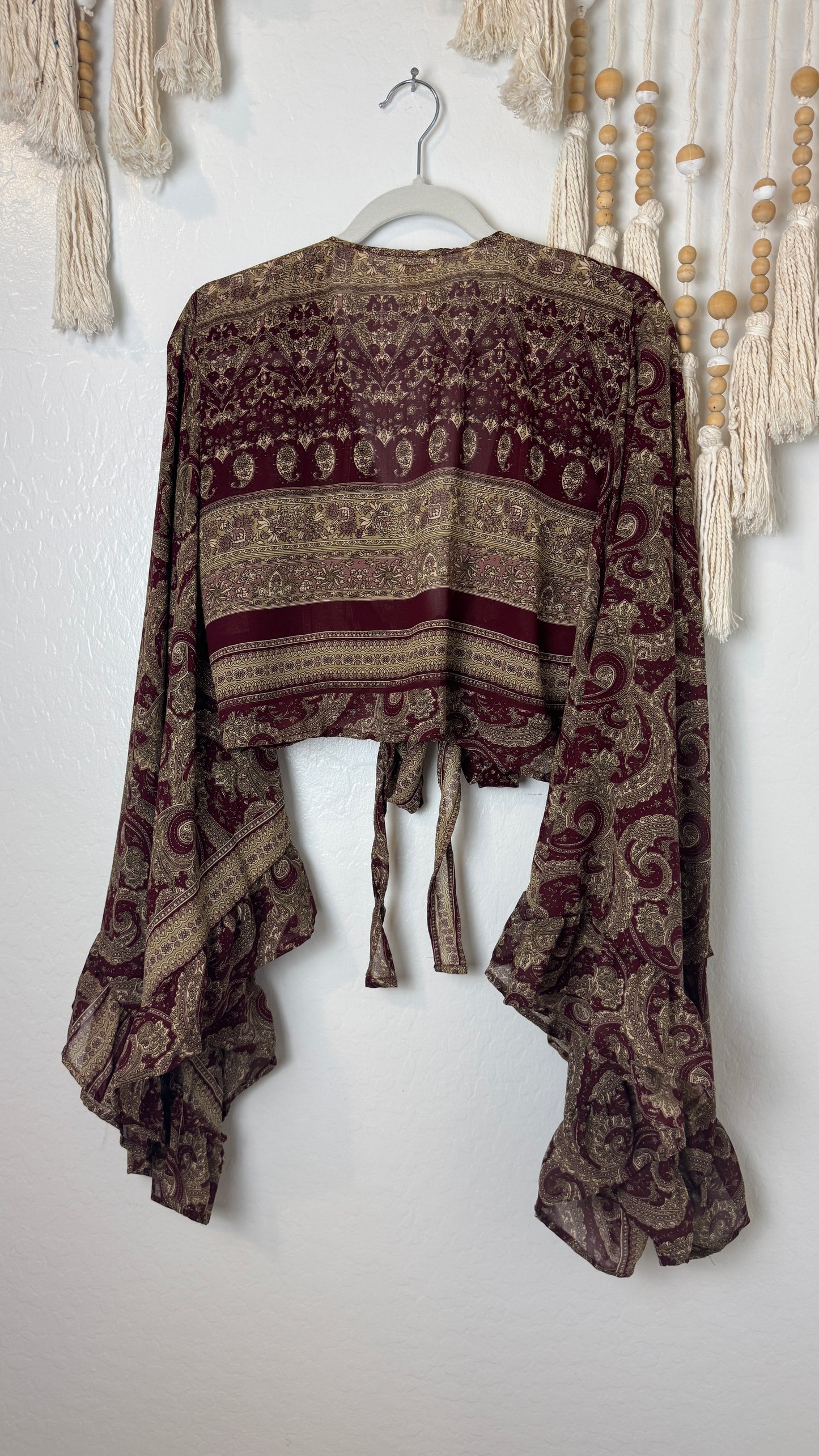 Bell Sleeve Silk Wrap Tie Top 007