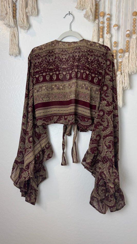 Bell Sleeve Silk Wrap Tie Top 007