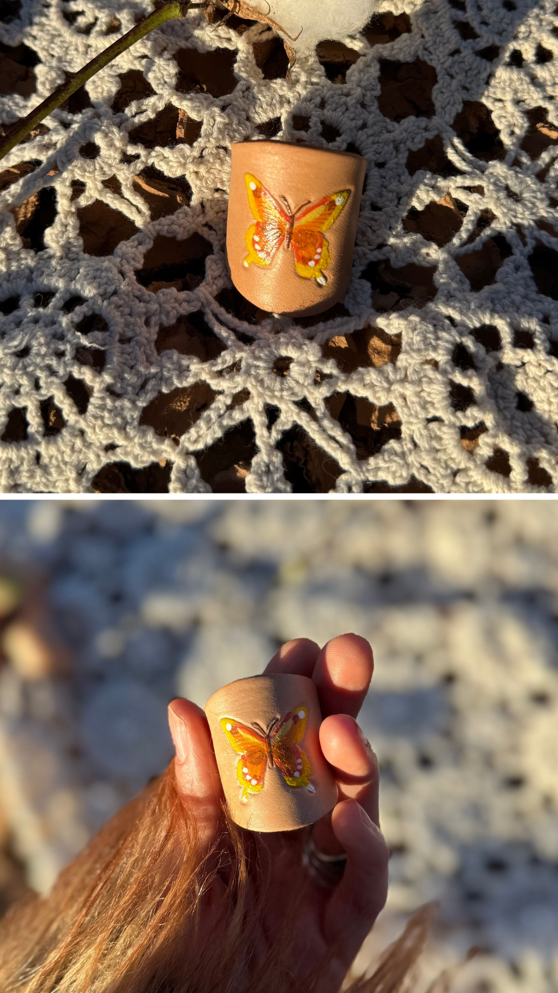 Leather Handcrafted Bolo Slide - Butterfly