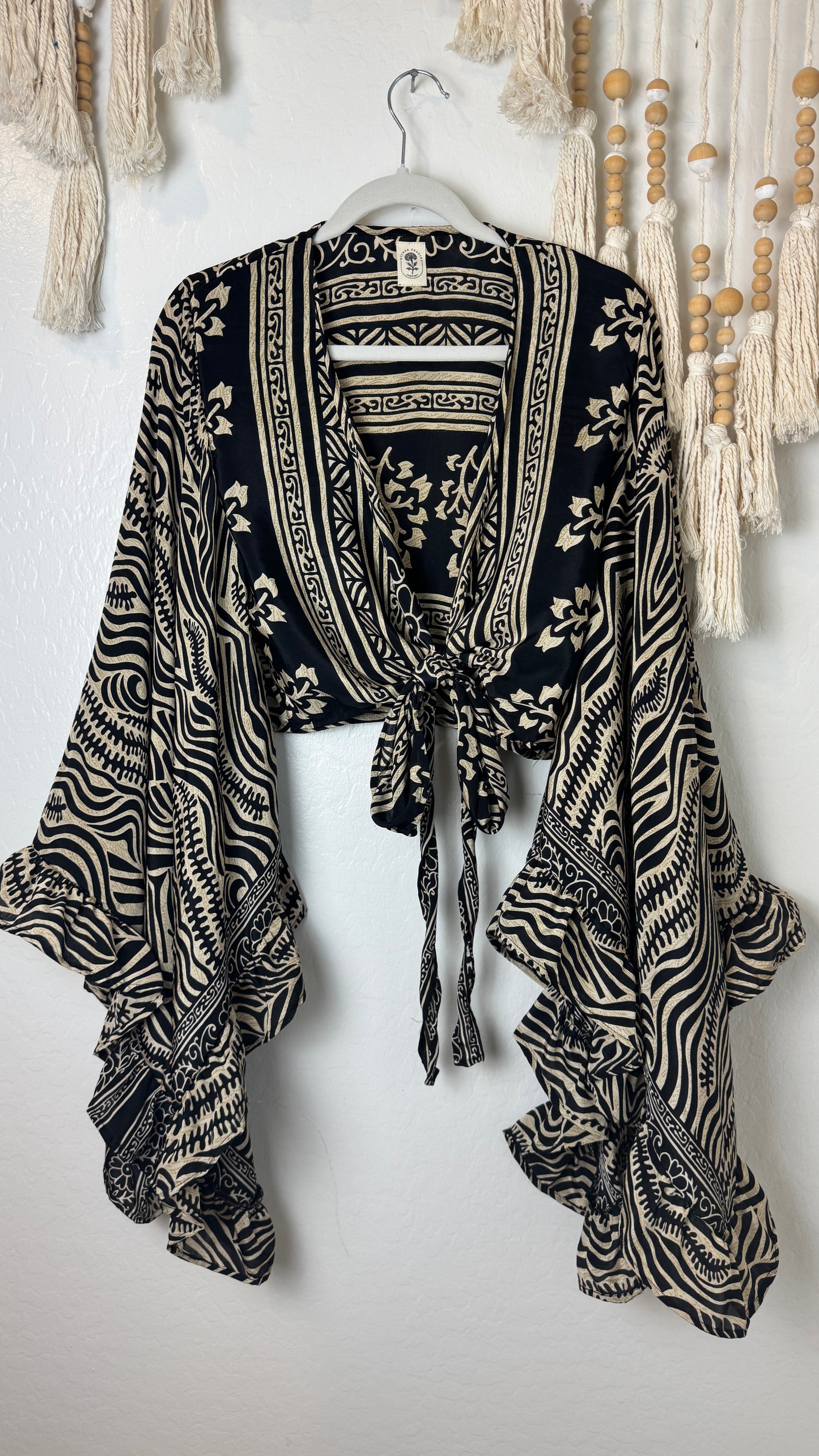 Bell Sleeve Silk Wrap Tie Top 001