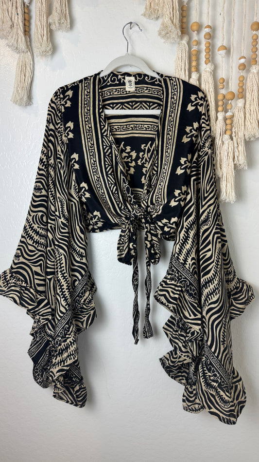 Bell Sleeve Silk Wrap Tie Top 001