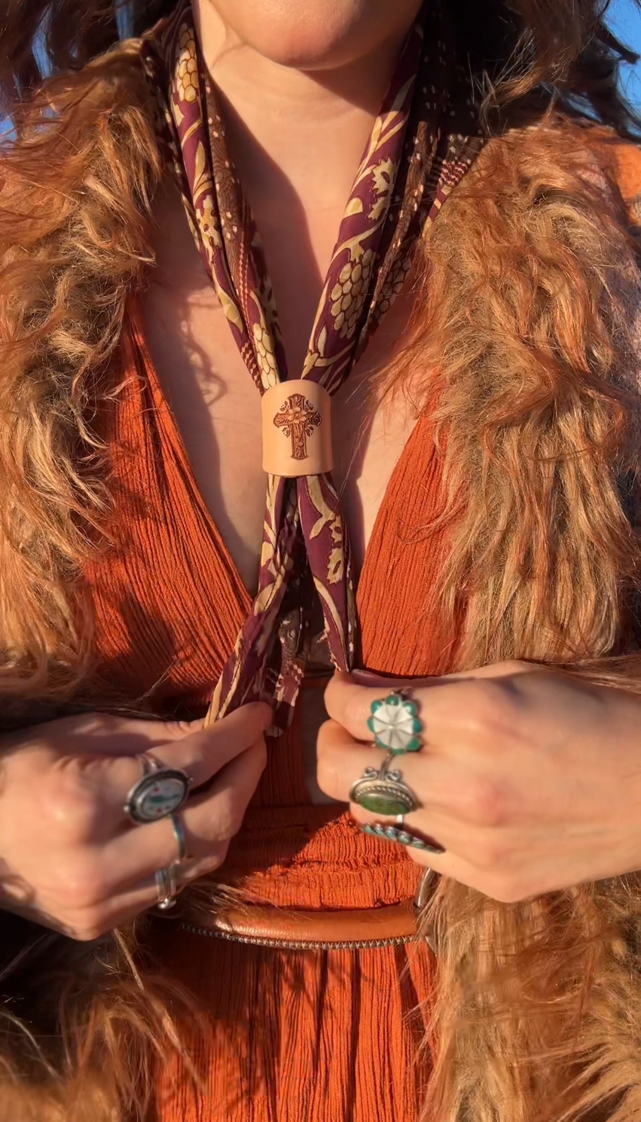 Leather Handcrafted Bolo Slide - Cross