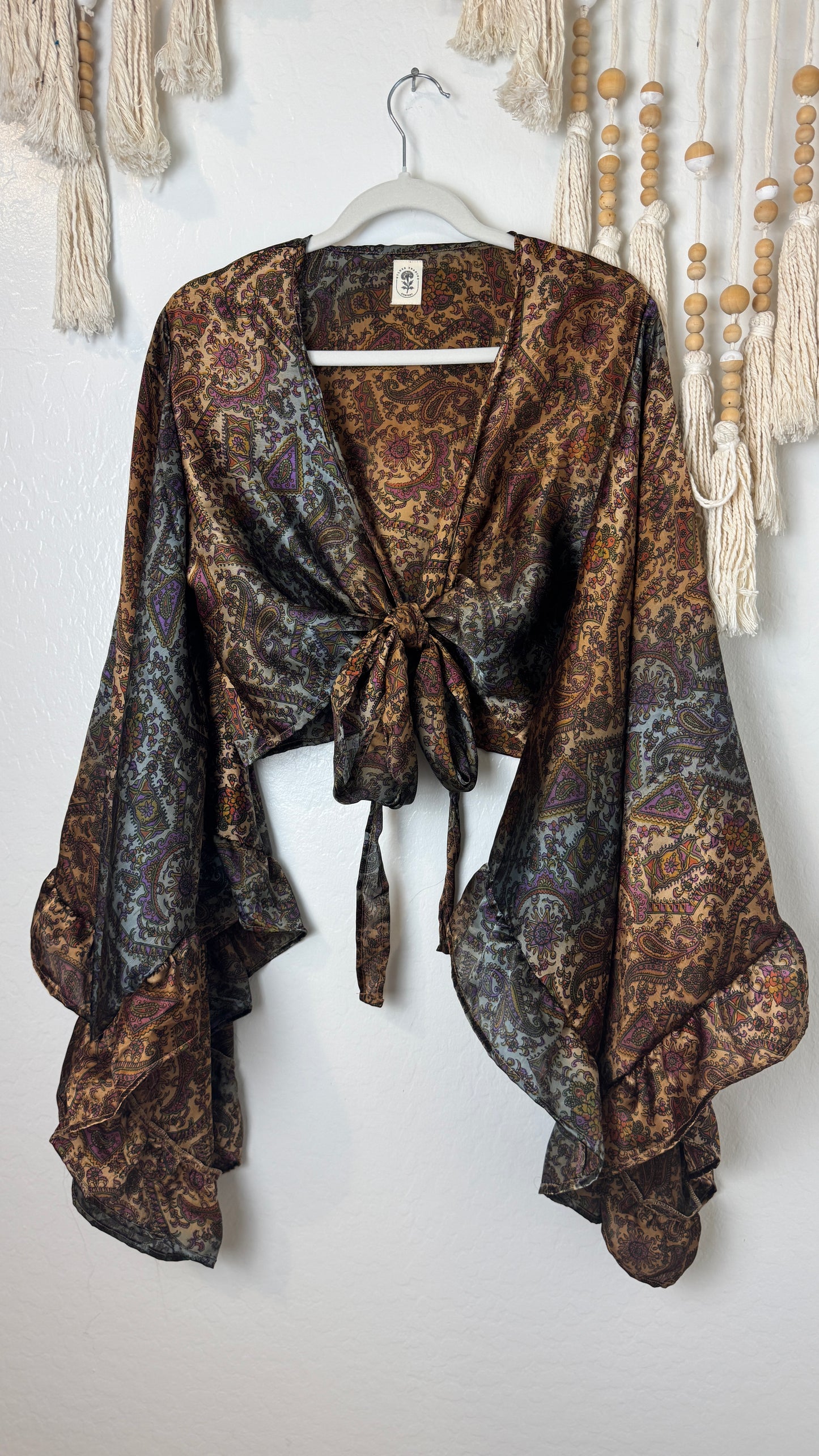 Bell Sleeve Silk Wrap Tie Top 008