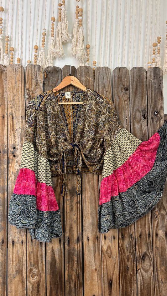 Thunderstruck ⚡ Silk Wrap Tie Top 020