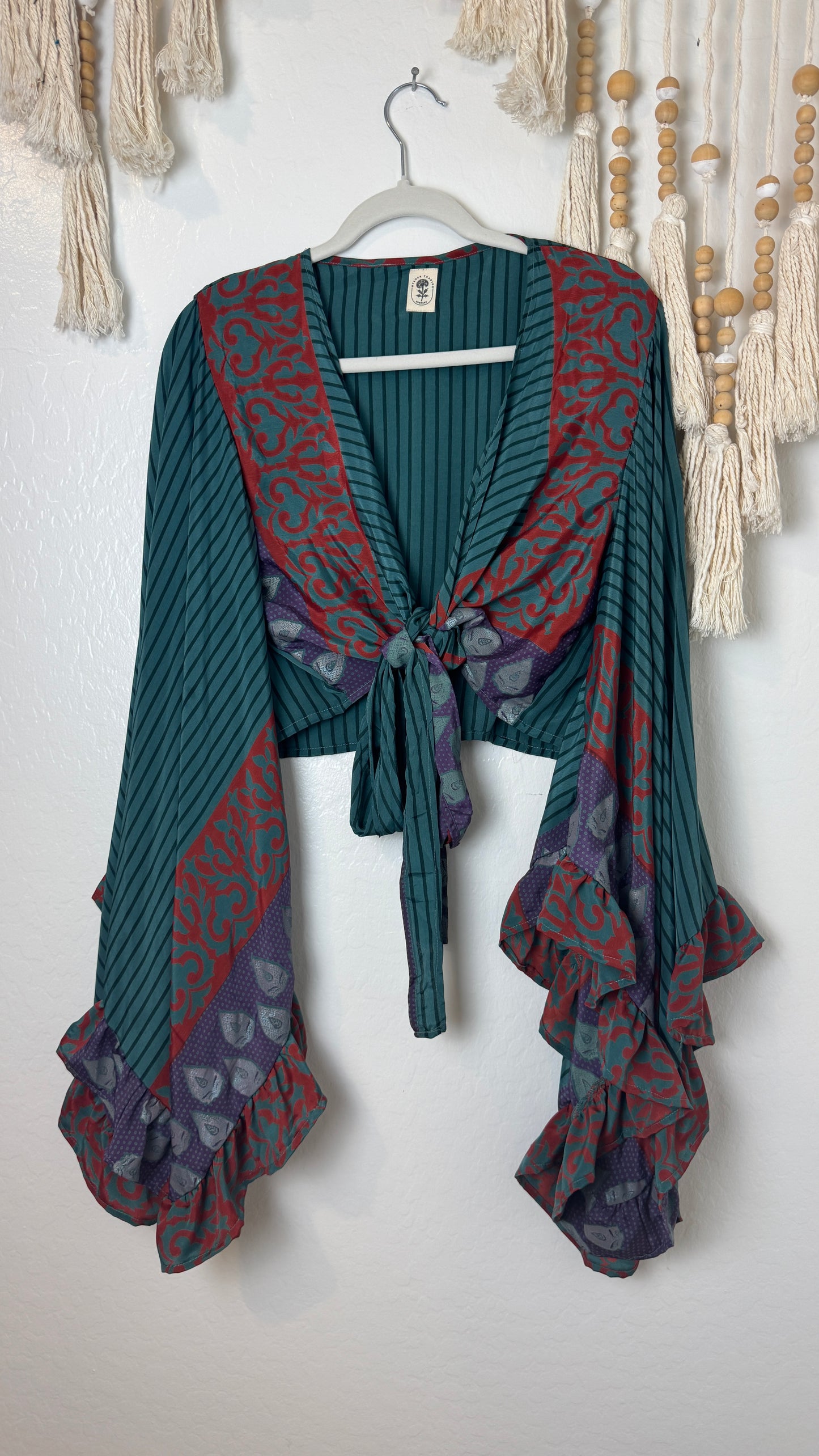 Bell Sleeve Silk Wrap Tie Top 020