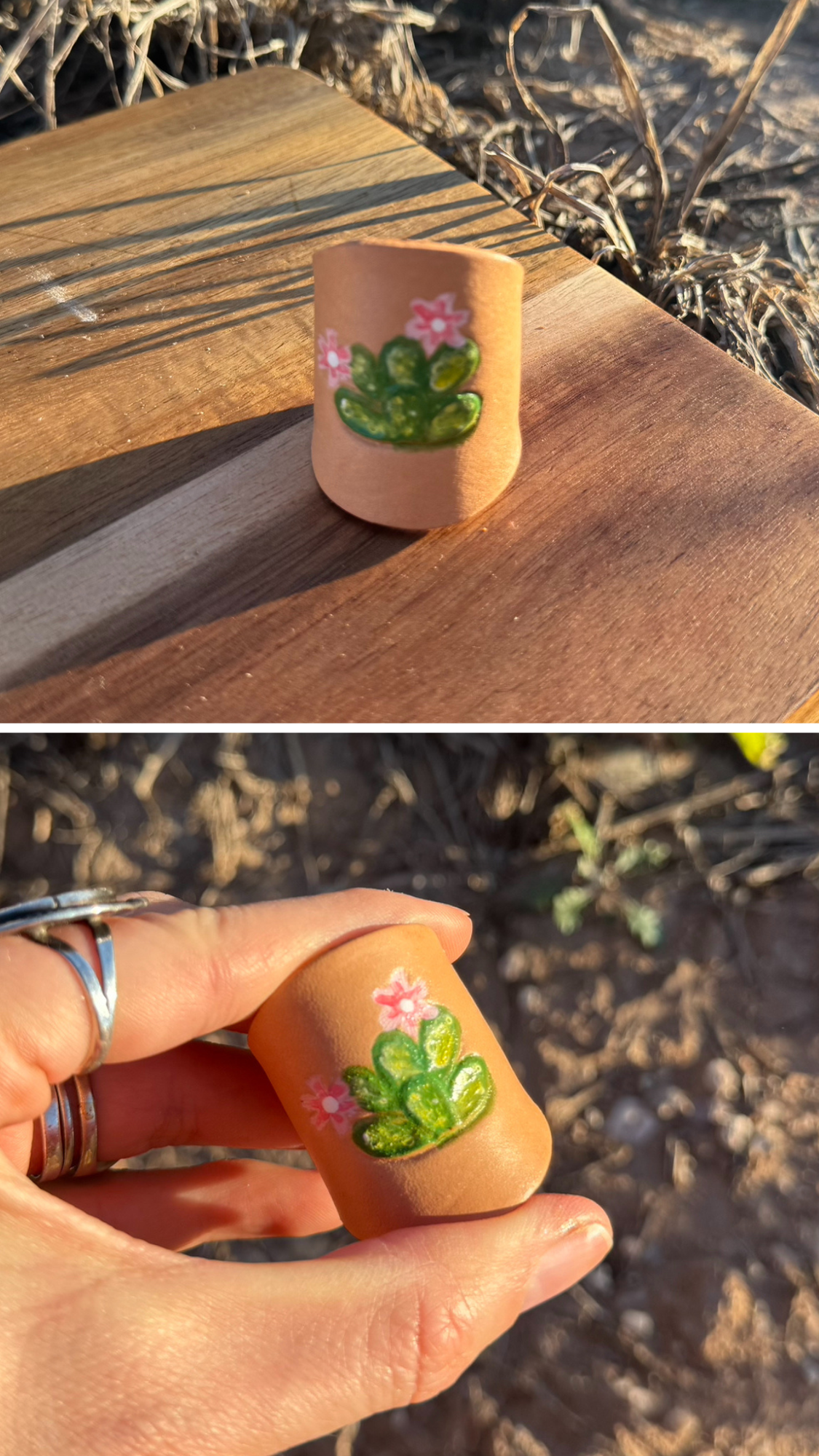 Leather Handcrafted Bolo Slide - Cactus Blossom
