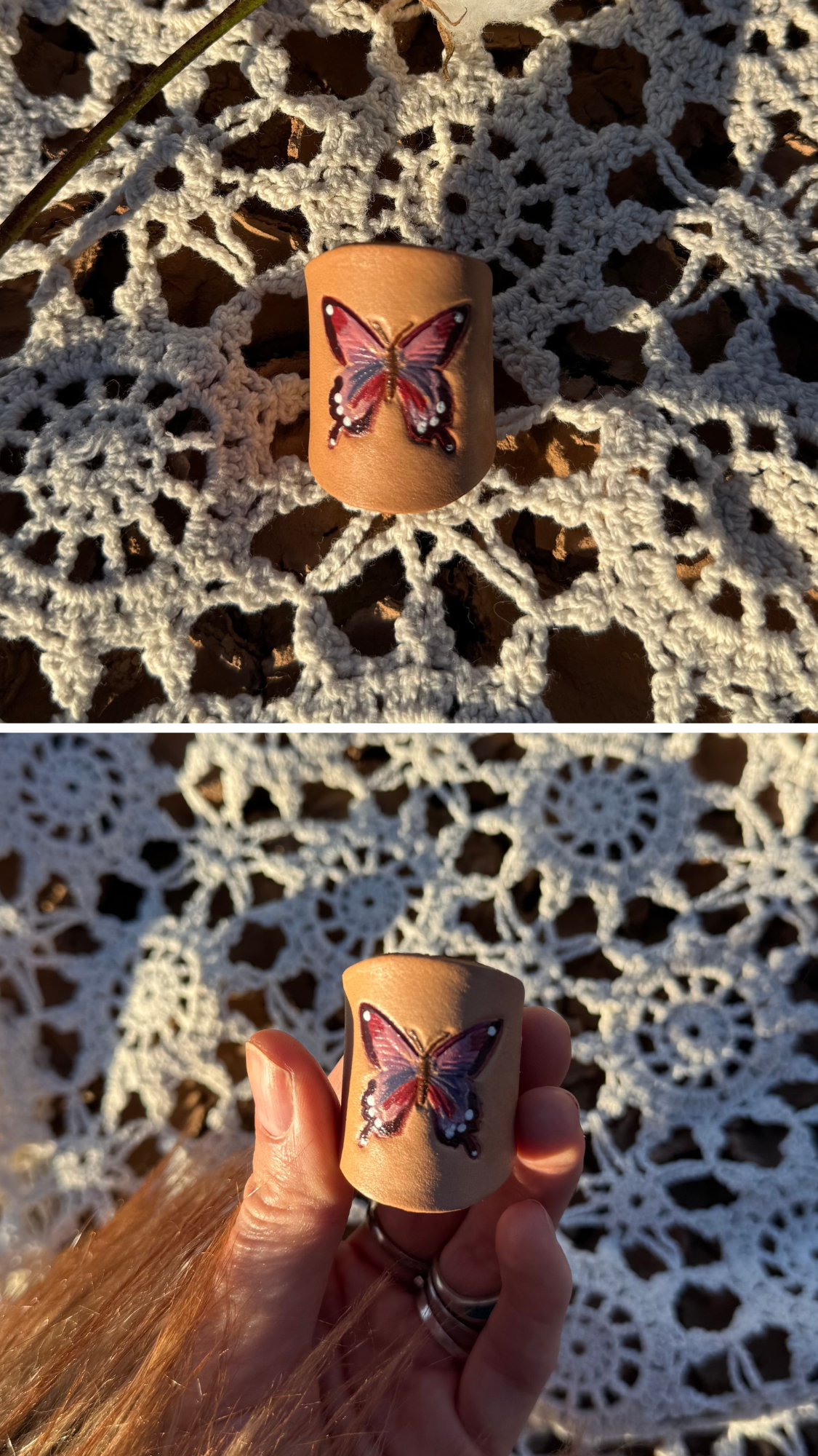 Leather Handcrafted Bolo Slide - Butterfly
