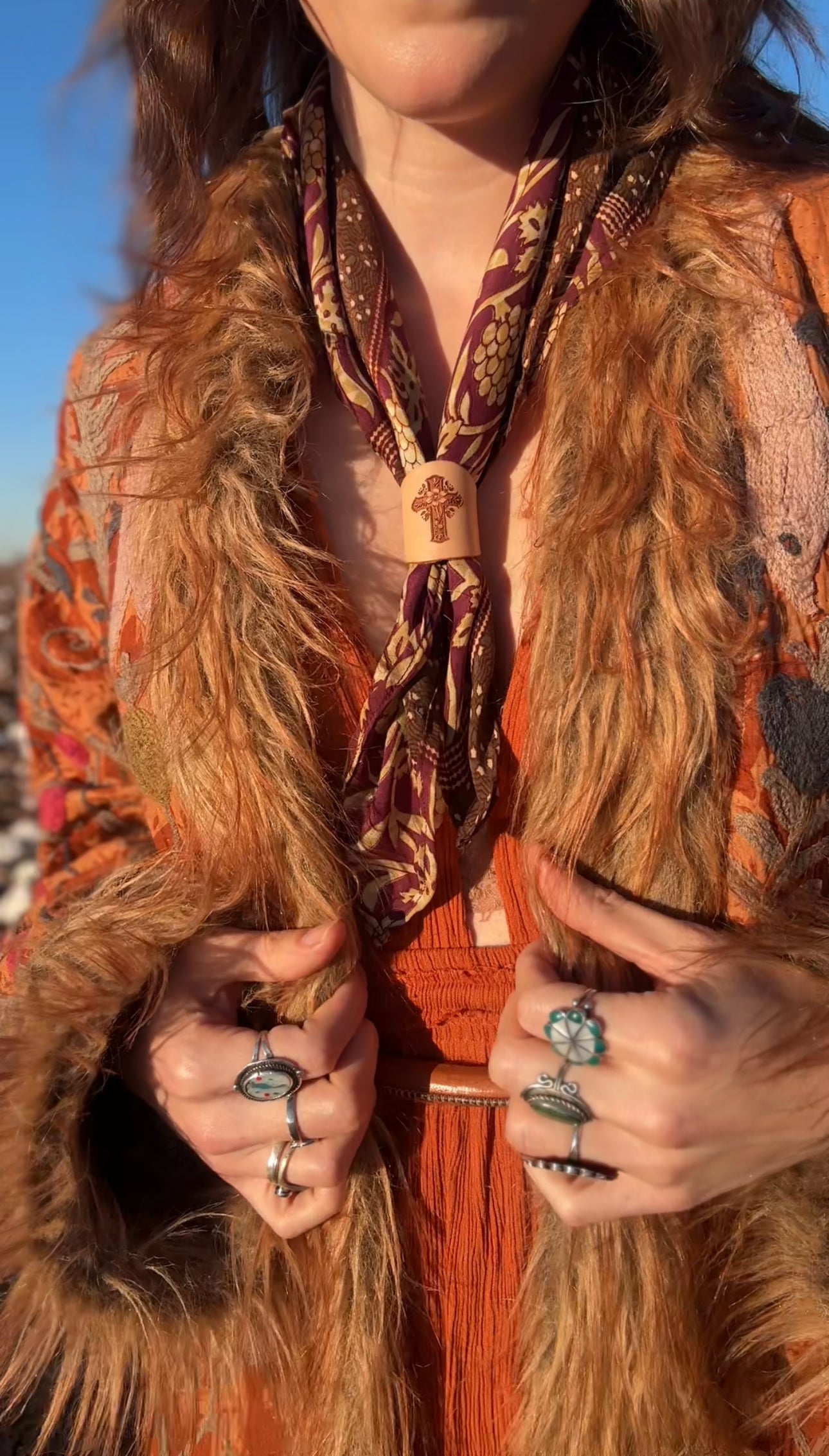 Leather Handcrafted Bolo Slide - Cross