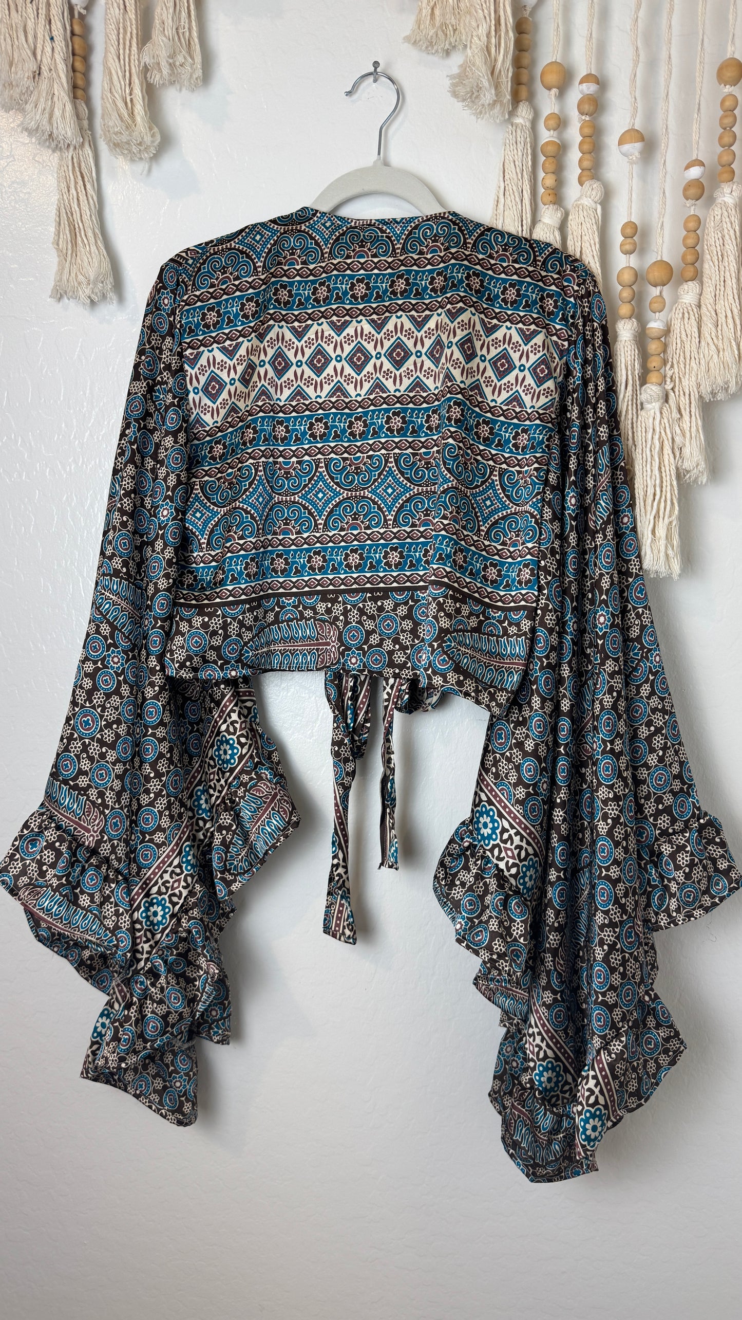 Bell Sleeve Silk Wrap Tie Top 021