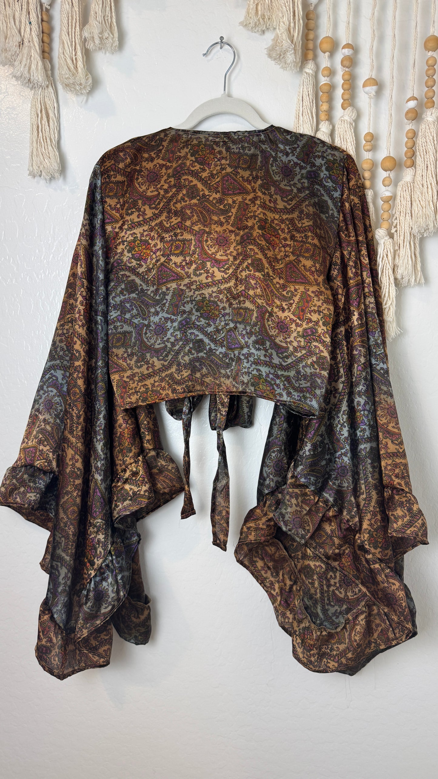 Bell Sleeve Silk Wrap Tie Top 008