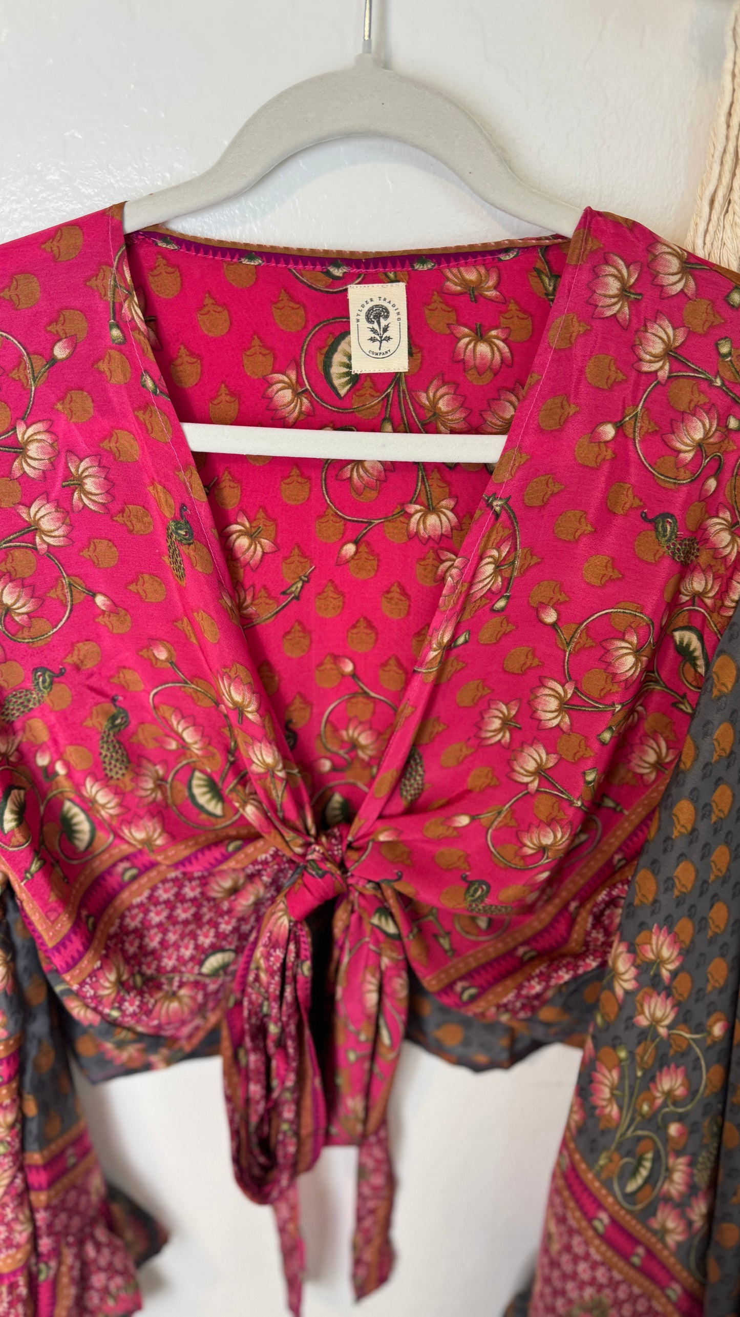 Bell Sleeve Silk Wrap Tie Top 024