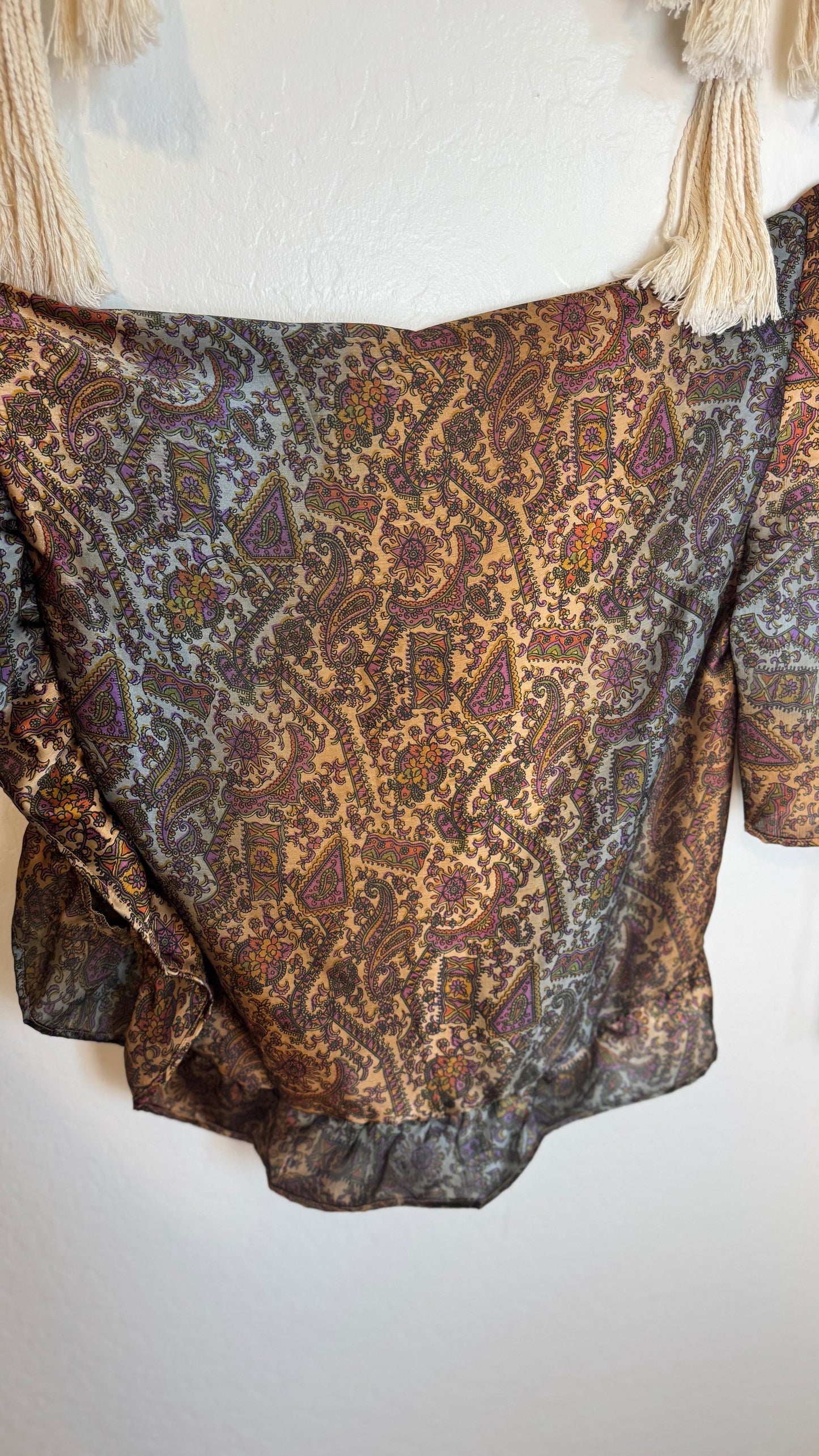 Bell Sleeve Silk Wrap Tie Top 008
