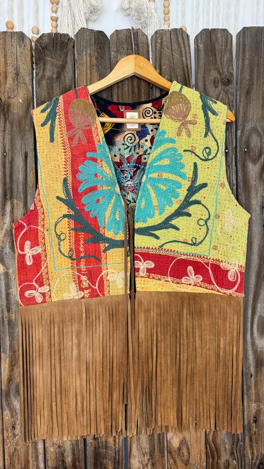 Artisan Textile Vest (Long Fringe - Tan) 004