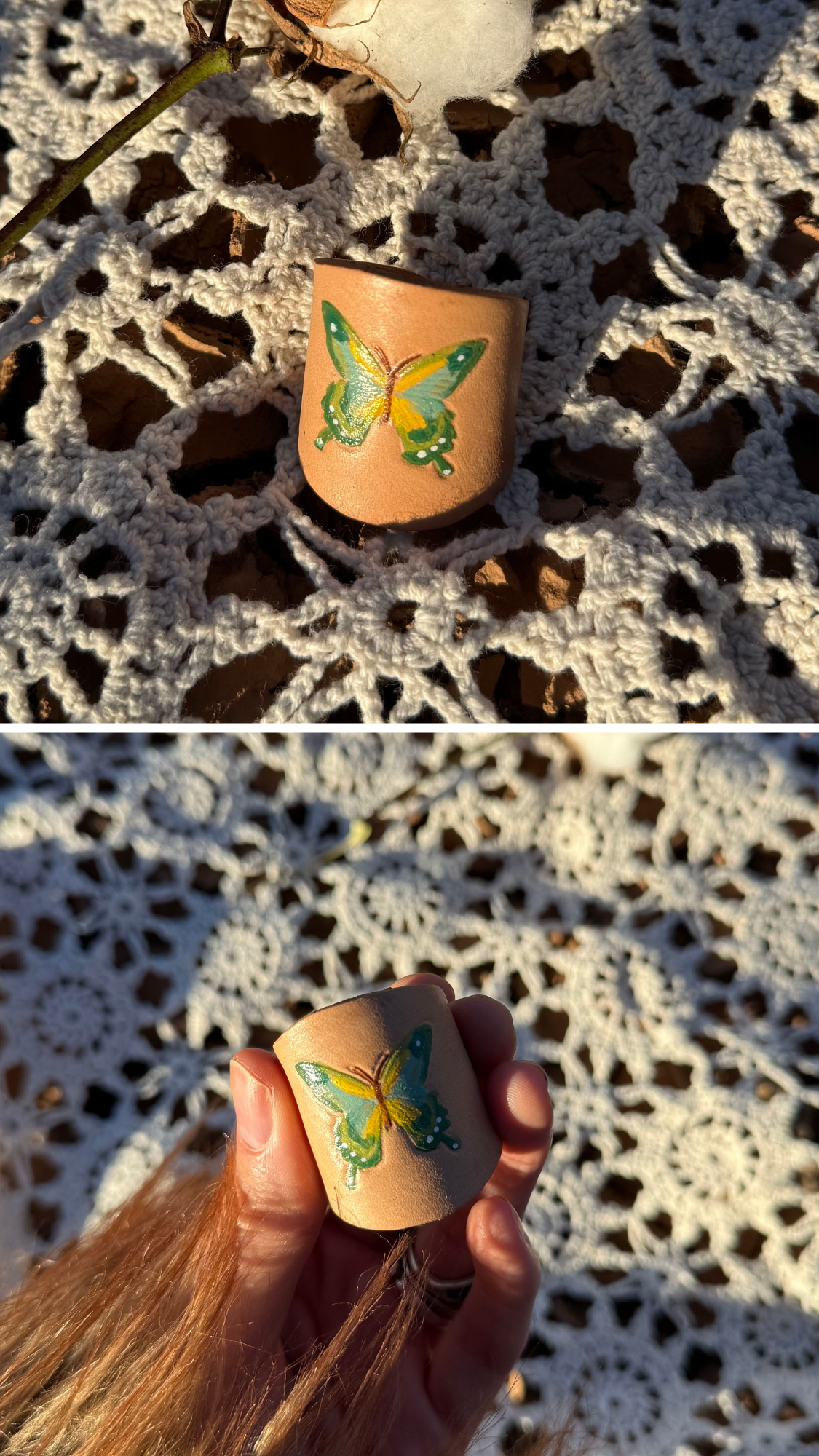 Leather Handcrafted Bolo Slide - Butterfly