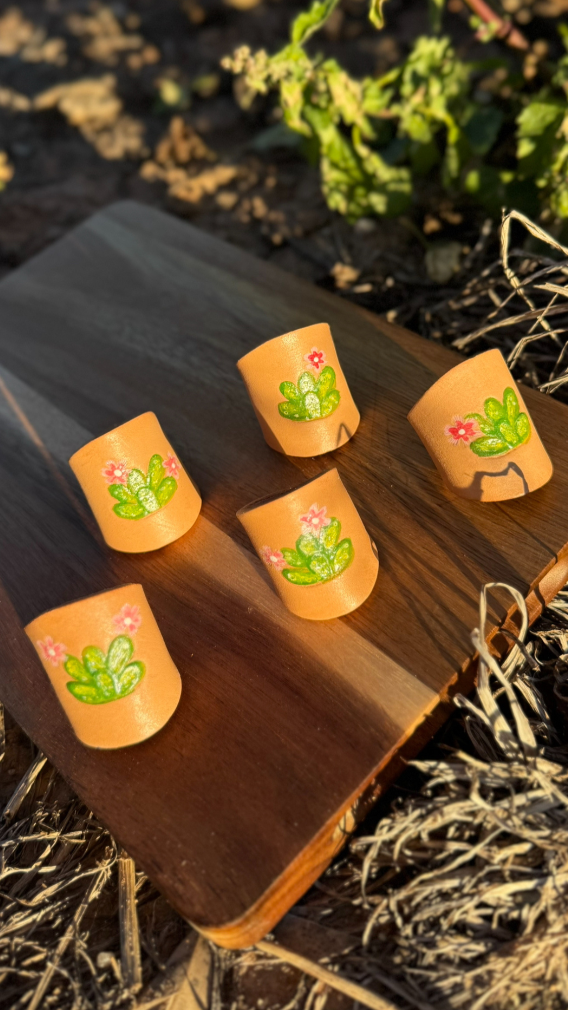 Leather Handcrafted Bolo Slide - Cactus Blossom