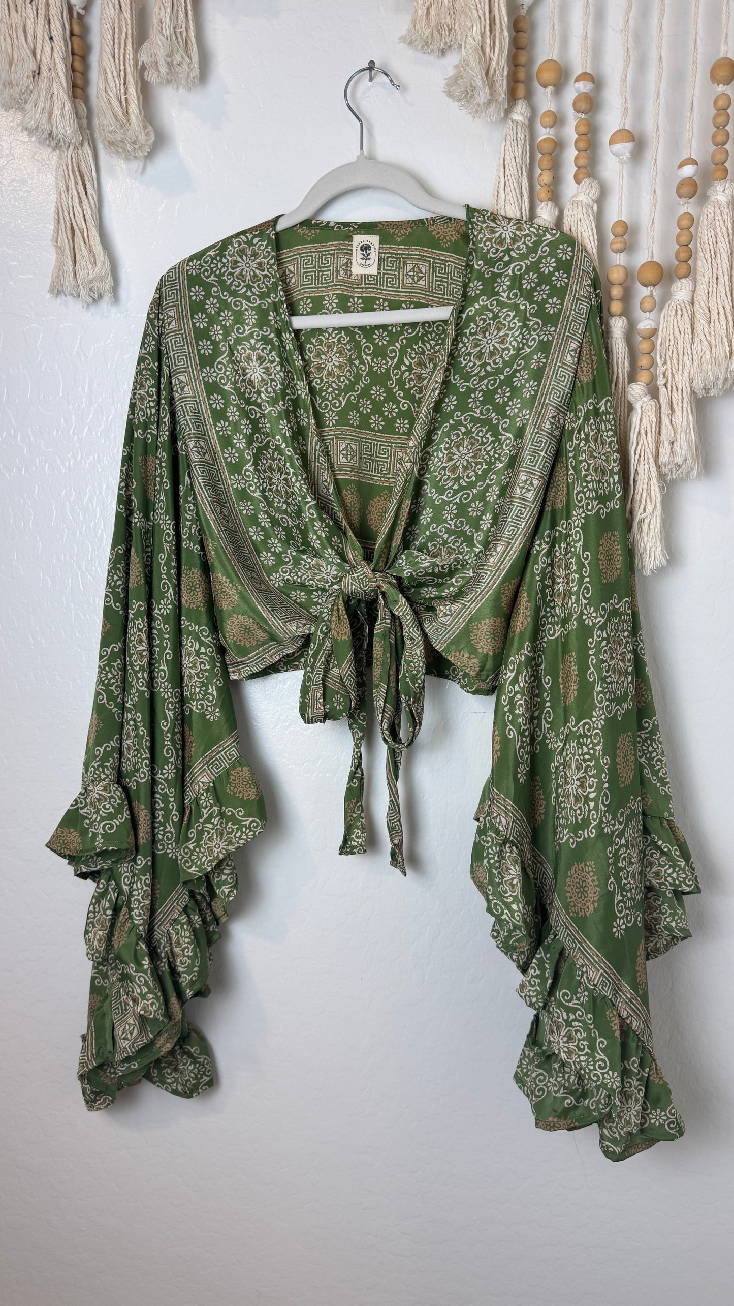 Bell Sleeve Silk Wrap Tie Top 018