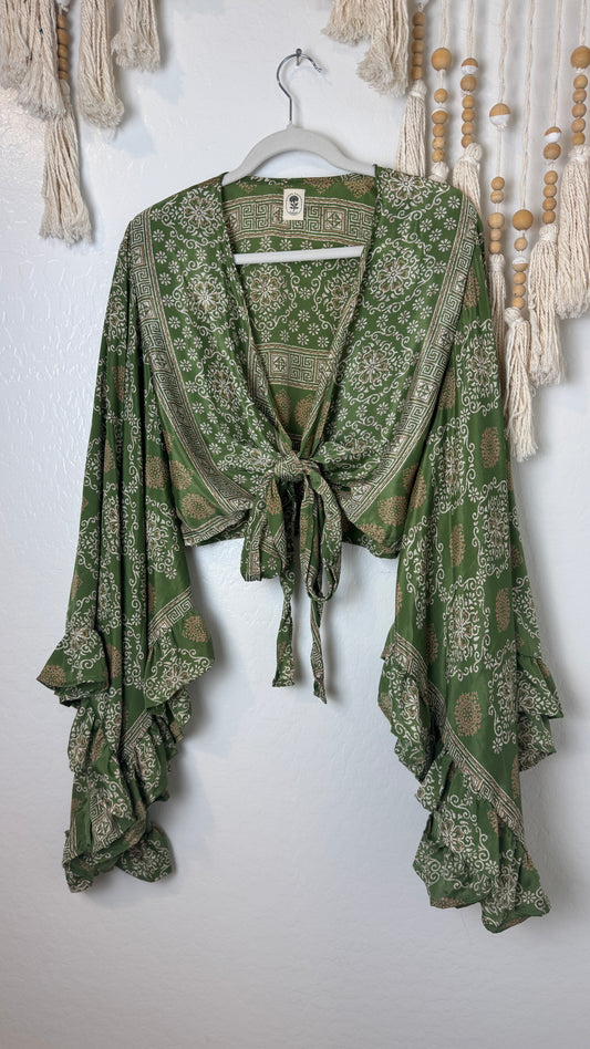 Bell Sleeve Silk Wrap Tie Top 018