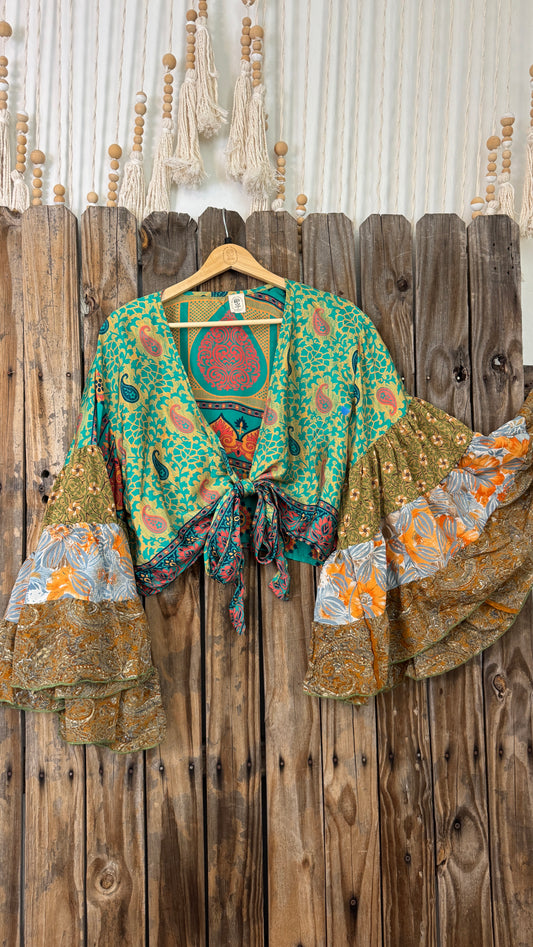 Thunderstruck ⚡ Silk Wrap Tie Top 010