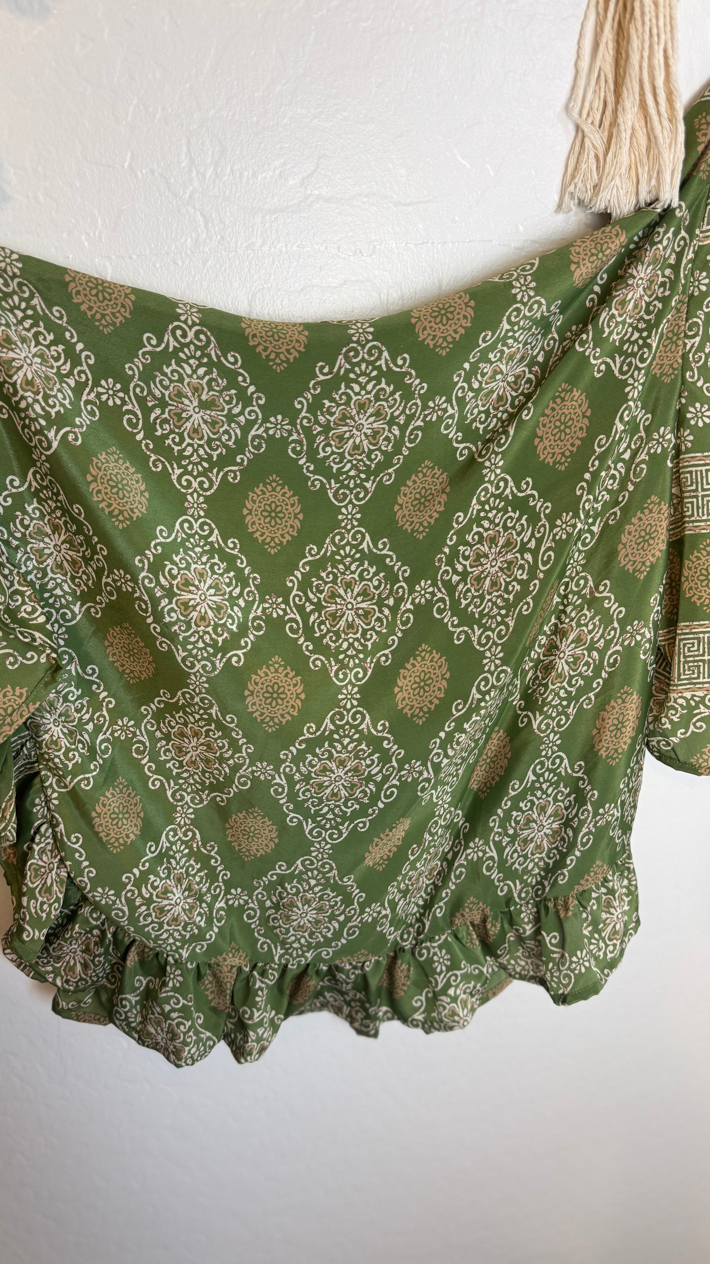 Bell Sleeve Silk Wrap Tie Top 018