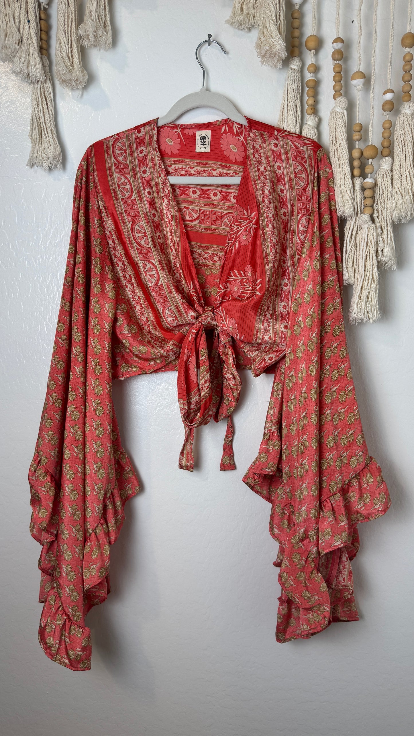 Bell Sleeve Silk Wrap Tie Top 023