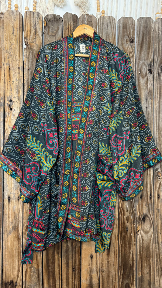 Creosote Sari Silk Kimono 014