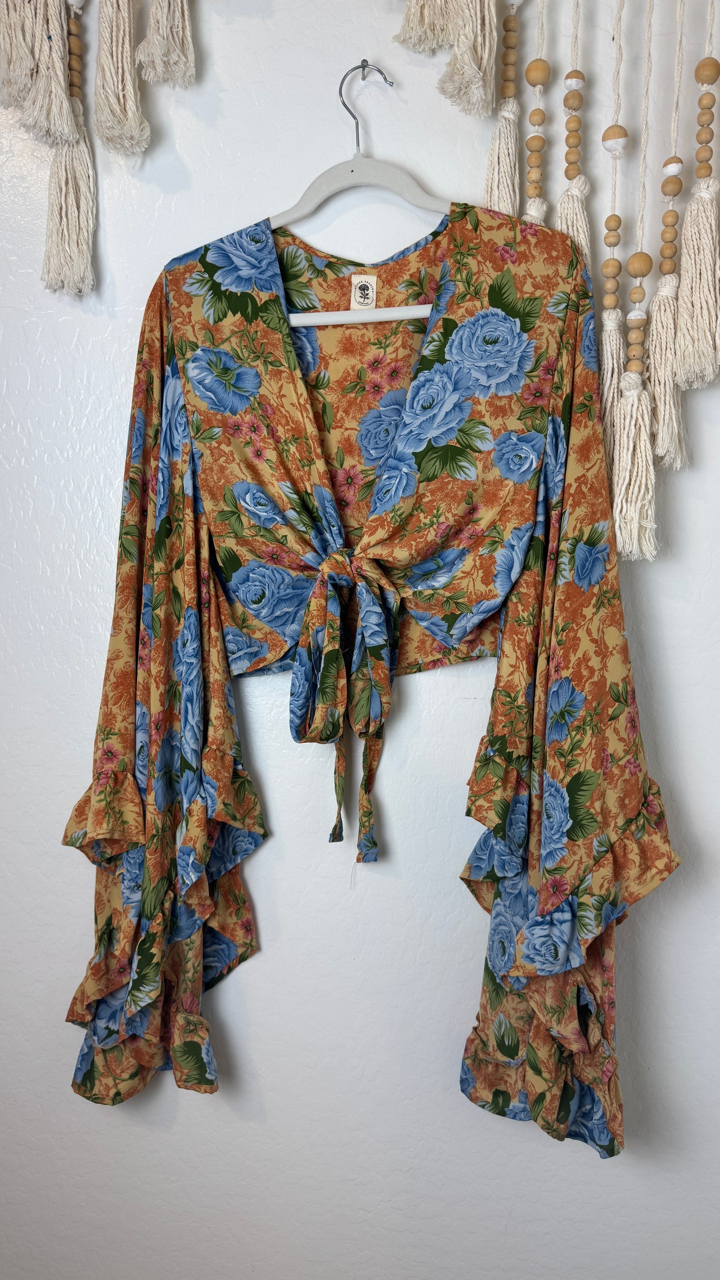 Bell Sleeve Silk Wrap Tie Top 010