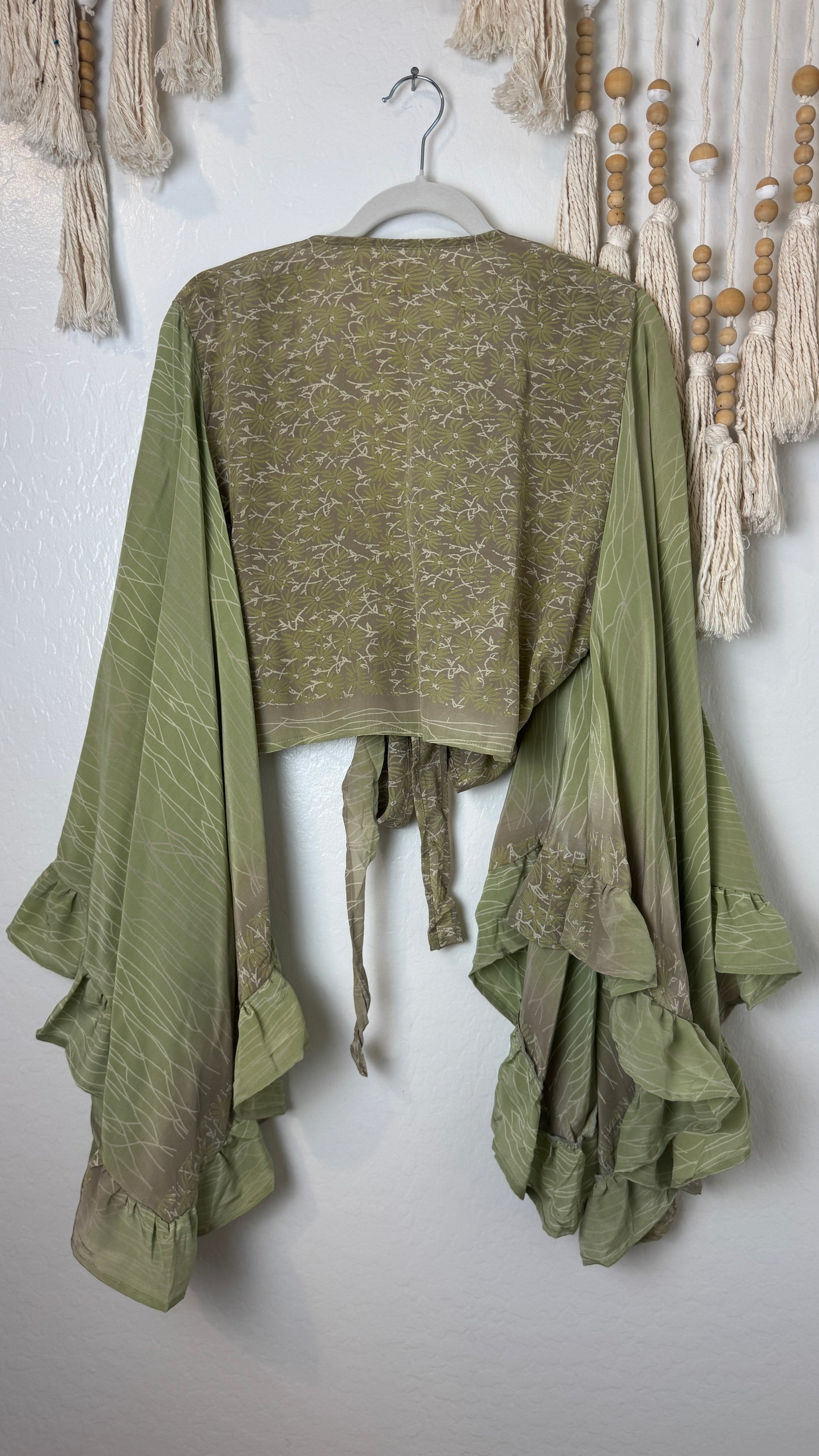 Bell Sleeve Silk Wrap Tie Top 017