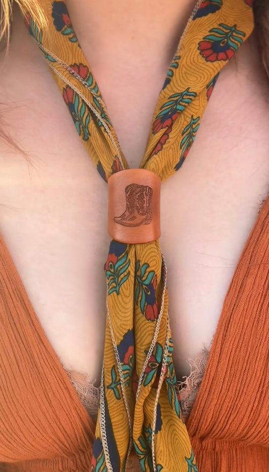 Leather Handcrafted Bolo Slide - Cowboy Boots