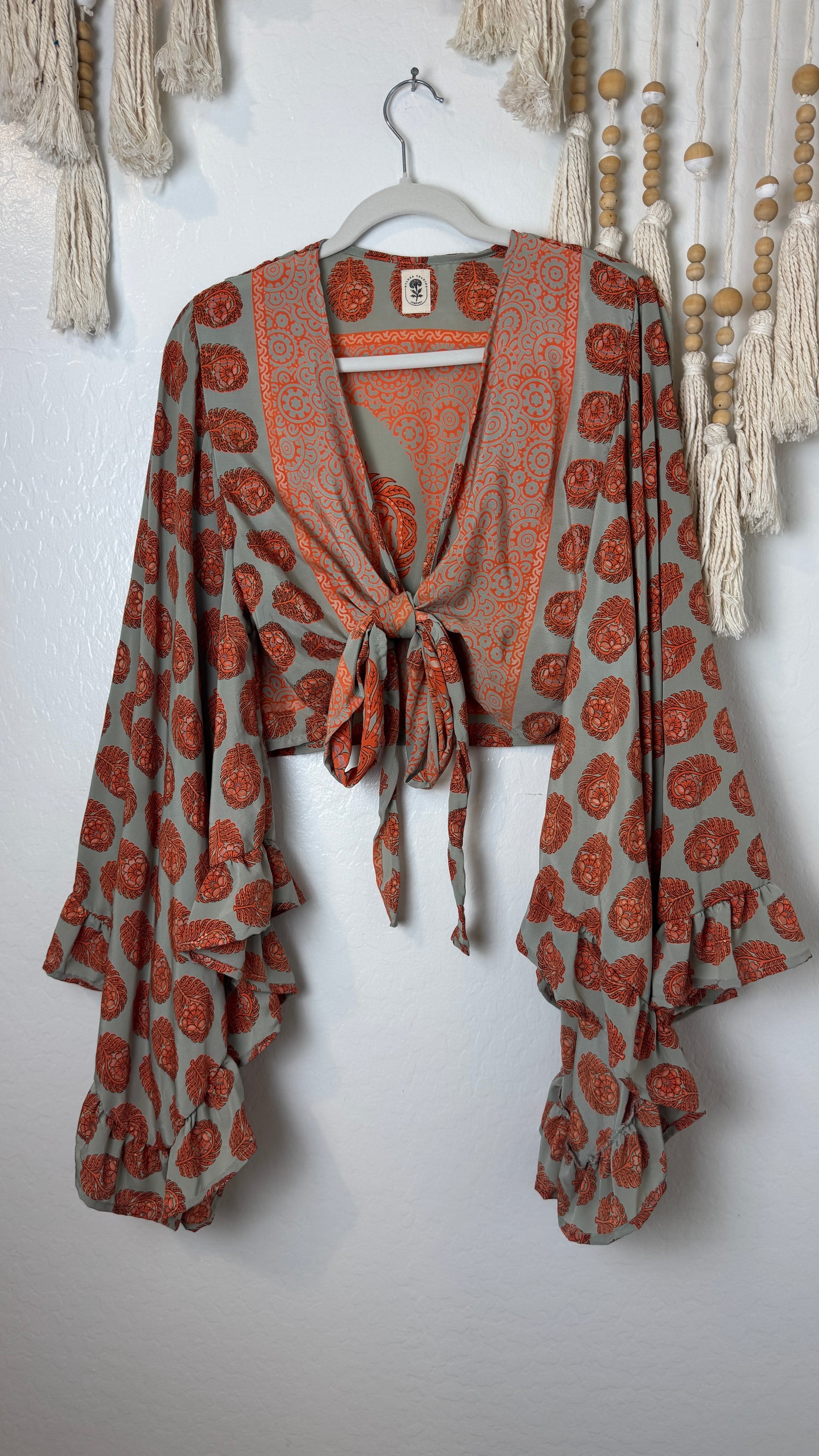 Bell Sleeve Silk Wrap Tie Top 012