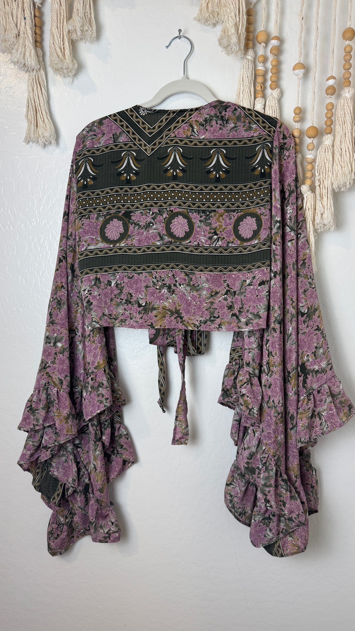 Bell Sleeve Silk Wrap Tie Top 025