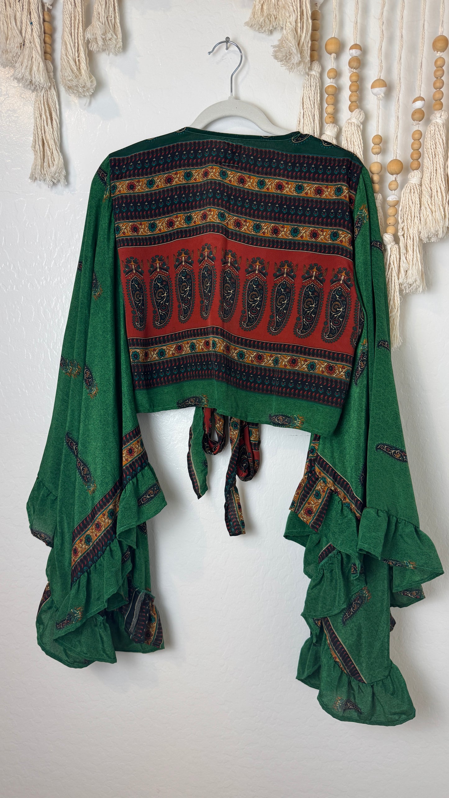 Bell Sleeve Silk Wrap Tie Top 019