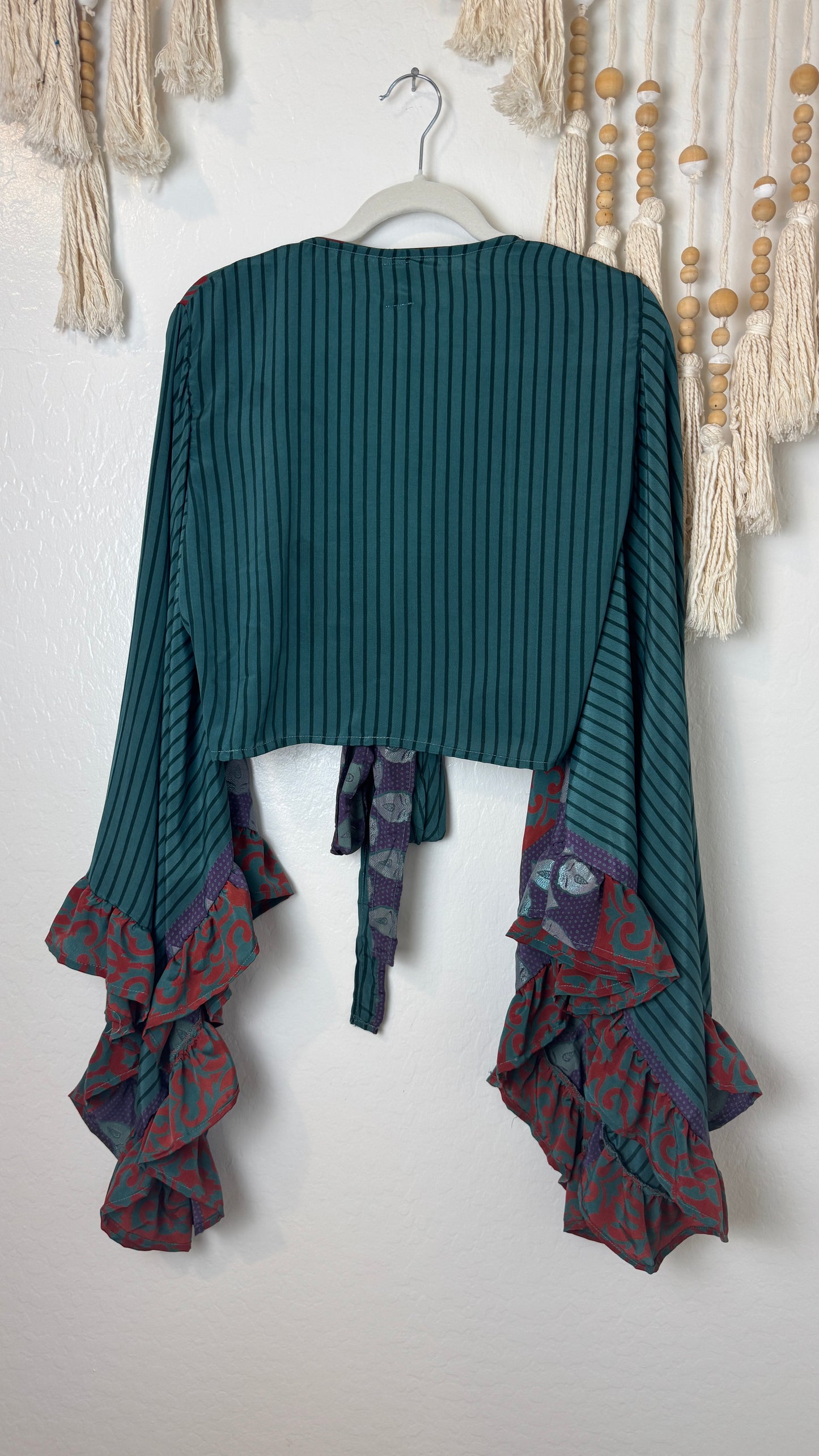 Bell Sleeve Silk Wrap Tie Top 020