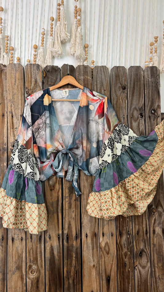 Thunderstruck ⚡ Silk Wrap Tie Top 014