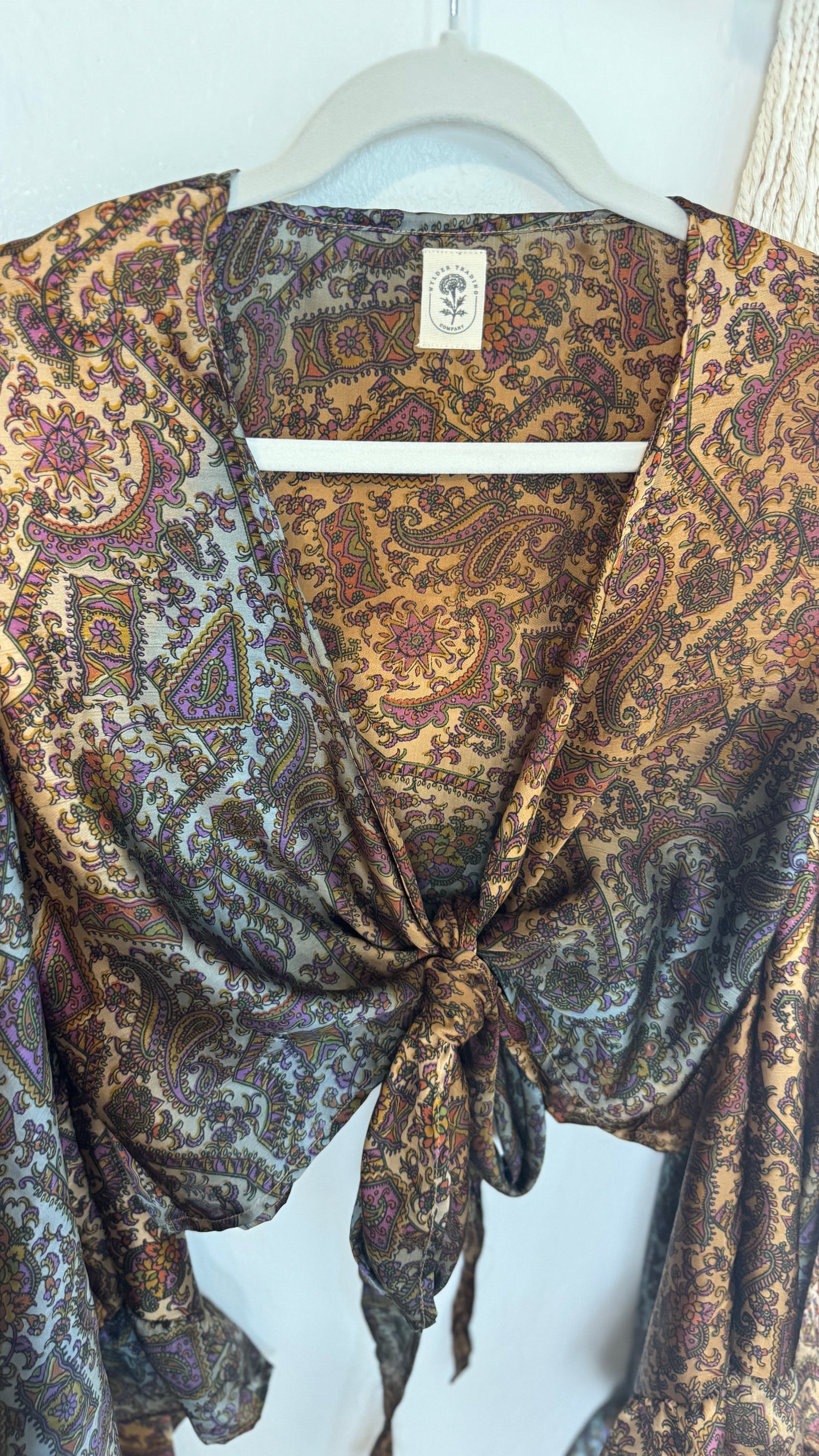 Bell Sleeve Silk Wrap Tie Top 008