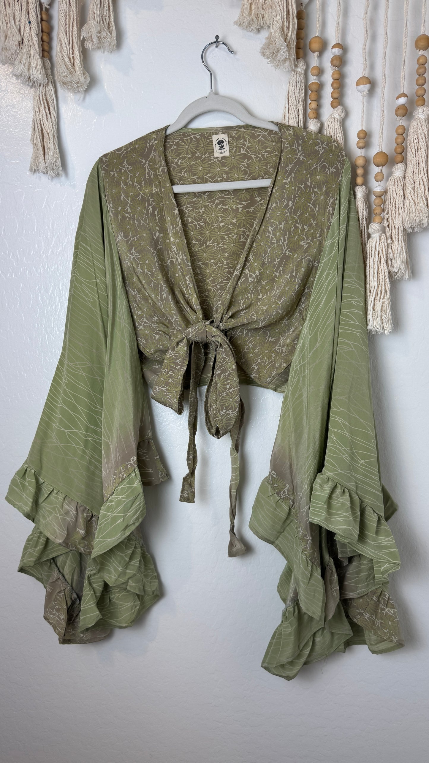 Bell Sleeve Silk Wrap Tie Top 017