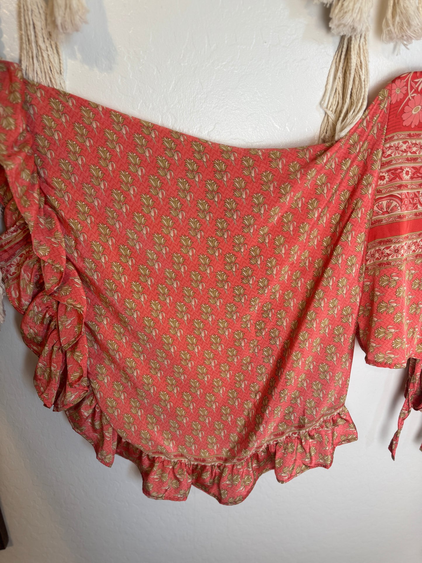 Bell Sleeve Silk Wrap Tie Top 023