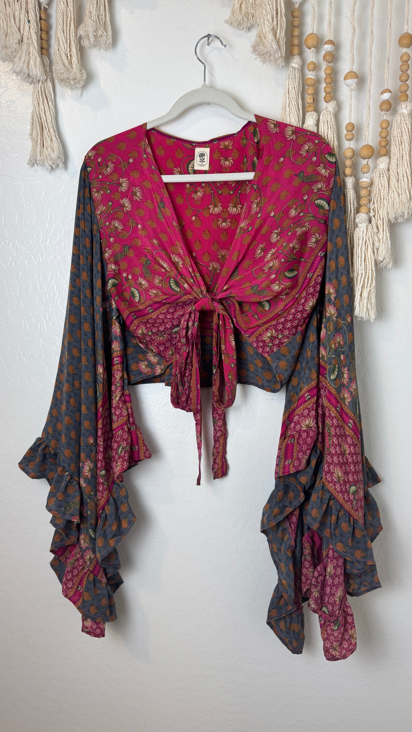 Bell Sleeve Silk Wrap Tie Top 024
